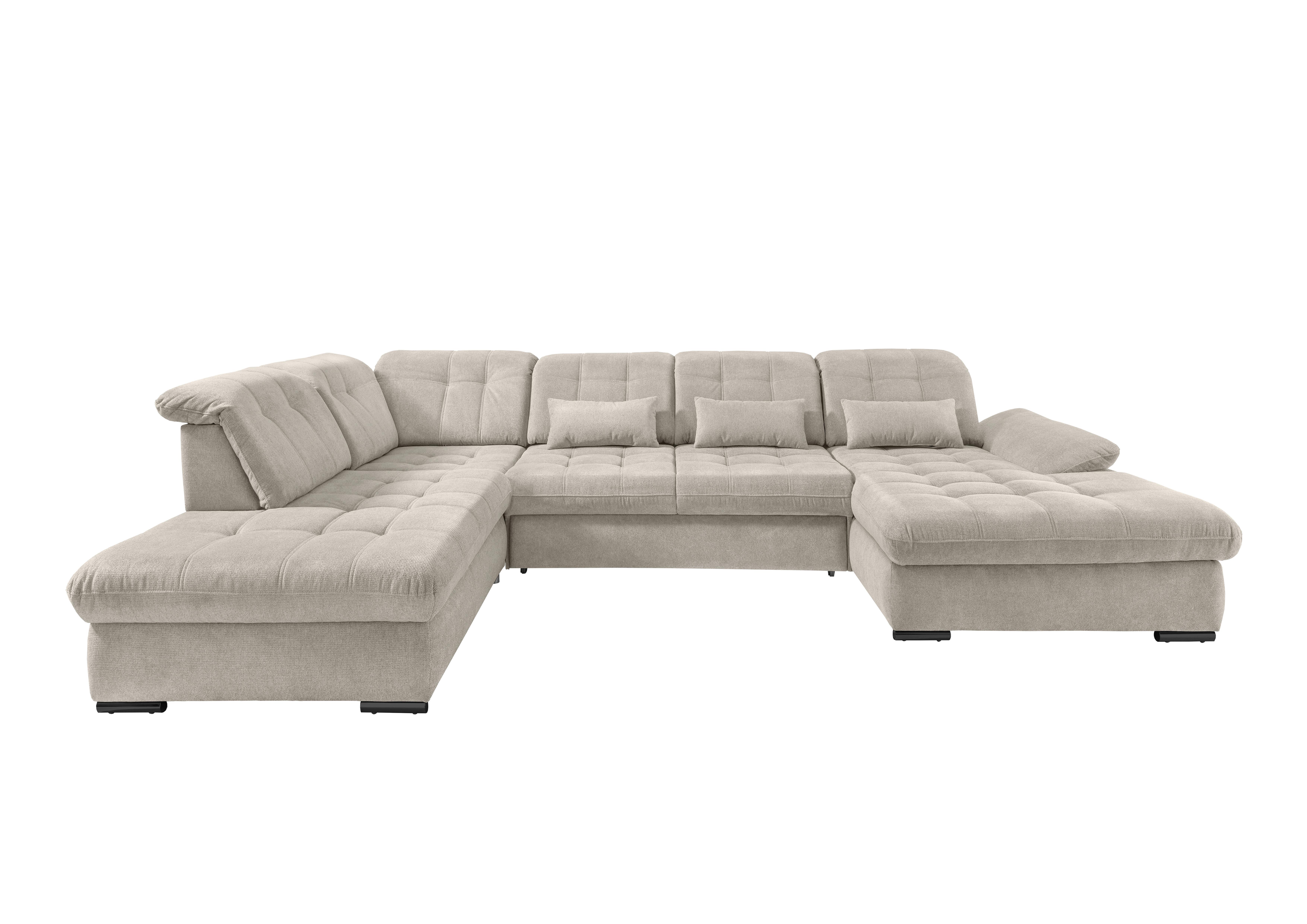 Wohnlandschaft Rigatti Beige Chenille mit Bettkasten - Beige/Schwarz, MODERN, Textil/Metall (252/387/184cm) - Livetastic