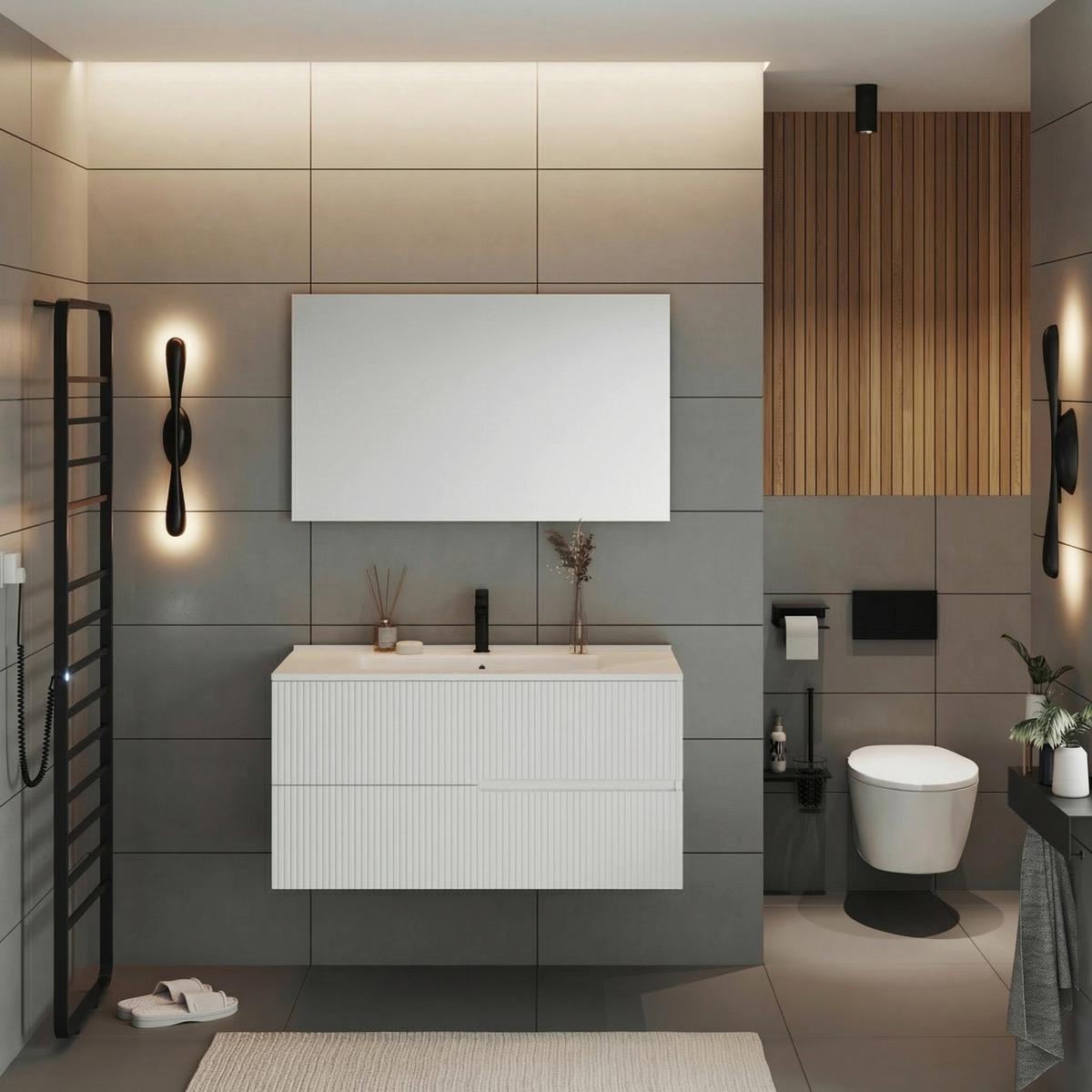 Element Ispod Umivaonika Eva - bijela visoki sjaj/antracit, Moderno, drvni materijal (100/51/46cm)