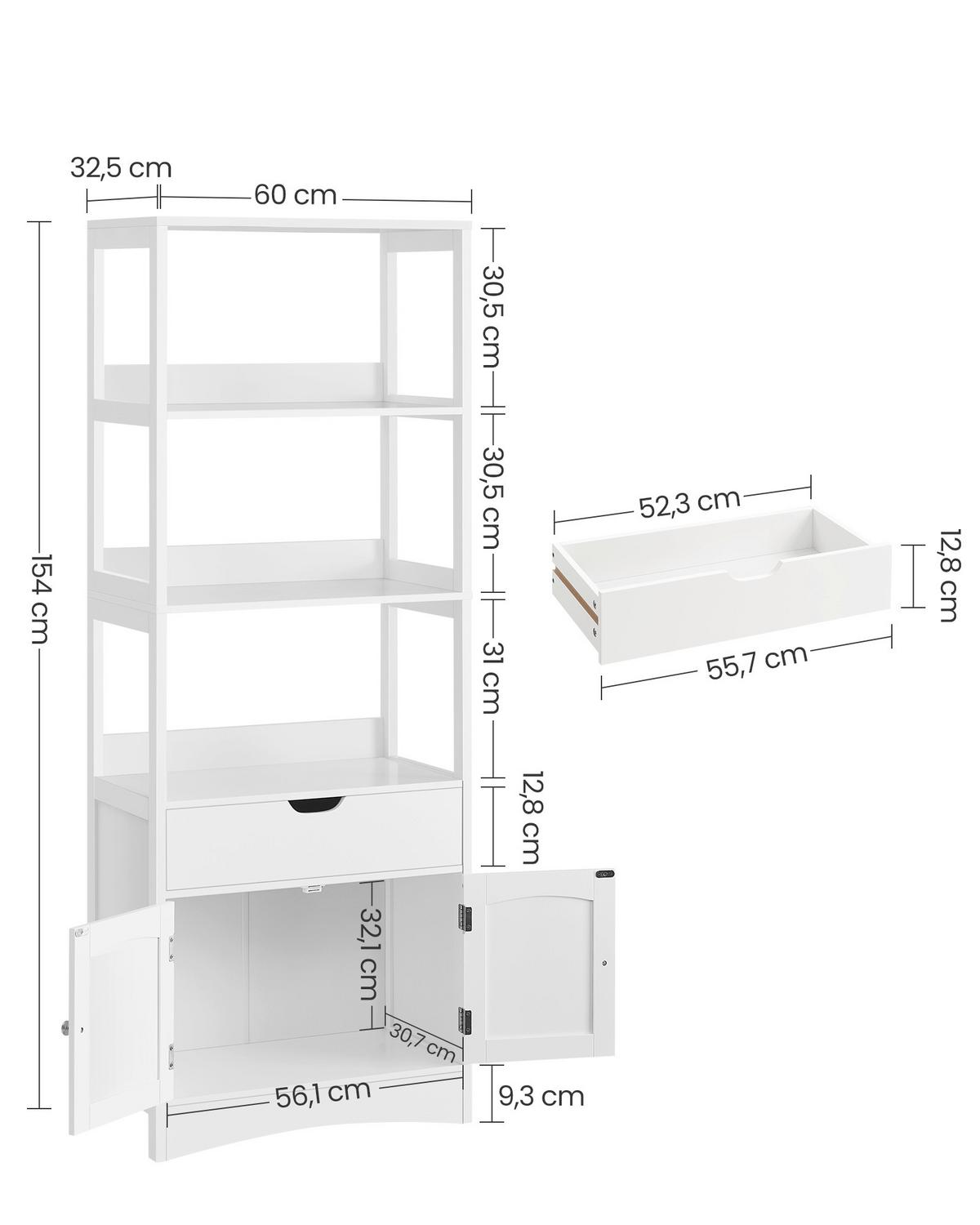 HOCHSCHRANK FLOOR CABINET - Zinkfarben/Weiß, MODERN, Holzwerkstoff/Metall (60/154/32,5cm) - MID.YOU