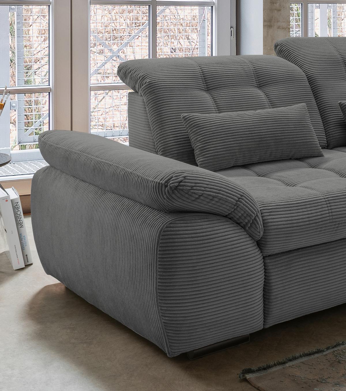 Ecksofa mit Bettkasten Rigatti ca. 314x184 cm Grau - Schwarz/Grau, MODERN, Textil/Metall (314/184cm) - Livetastic