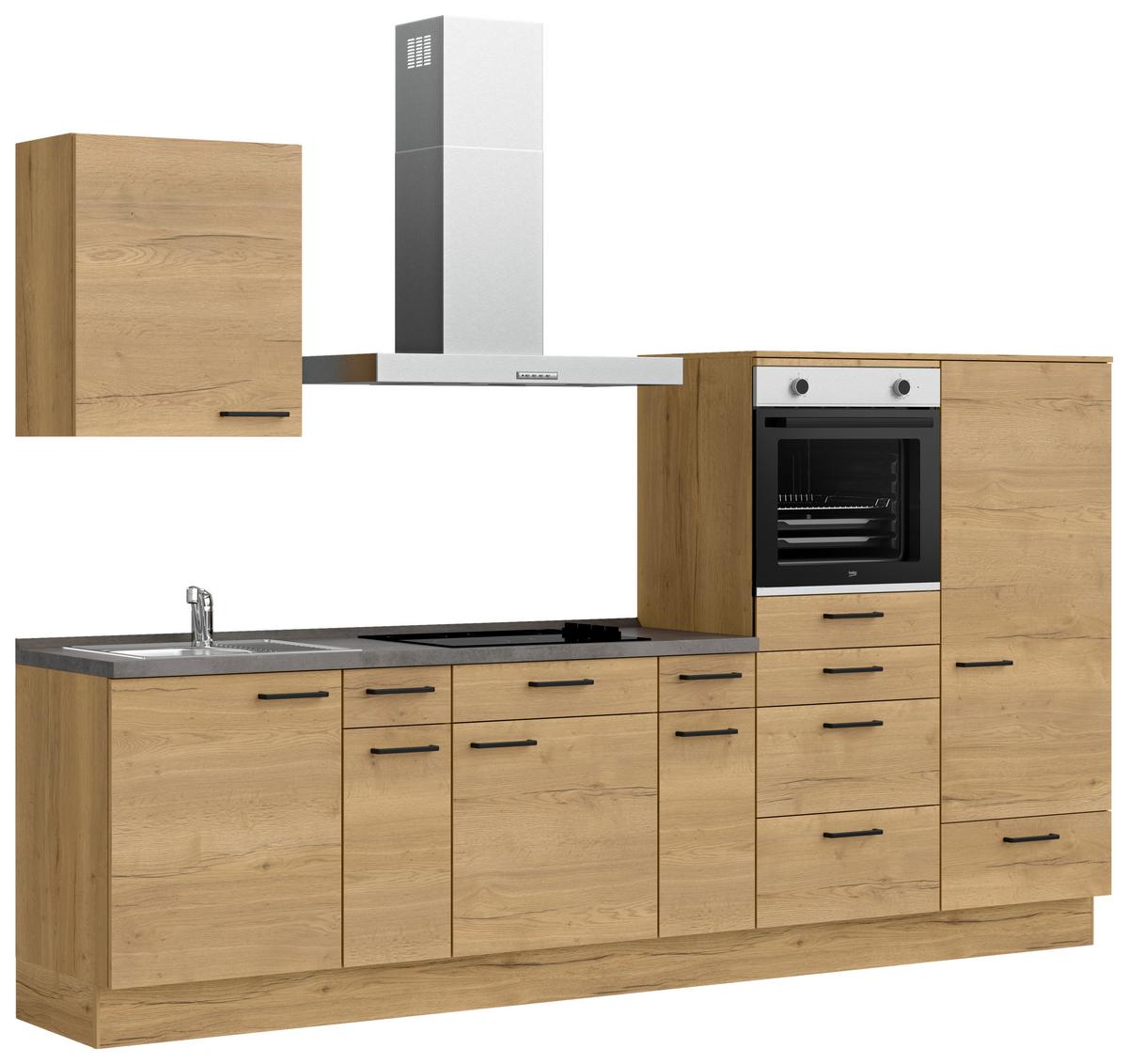 Küchenblock Structura Low m. Geräten Eiche - Schieferfarben/Eichefarben, MODERN, Holzwerkstoff/Metall (300cm) - Nobilia