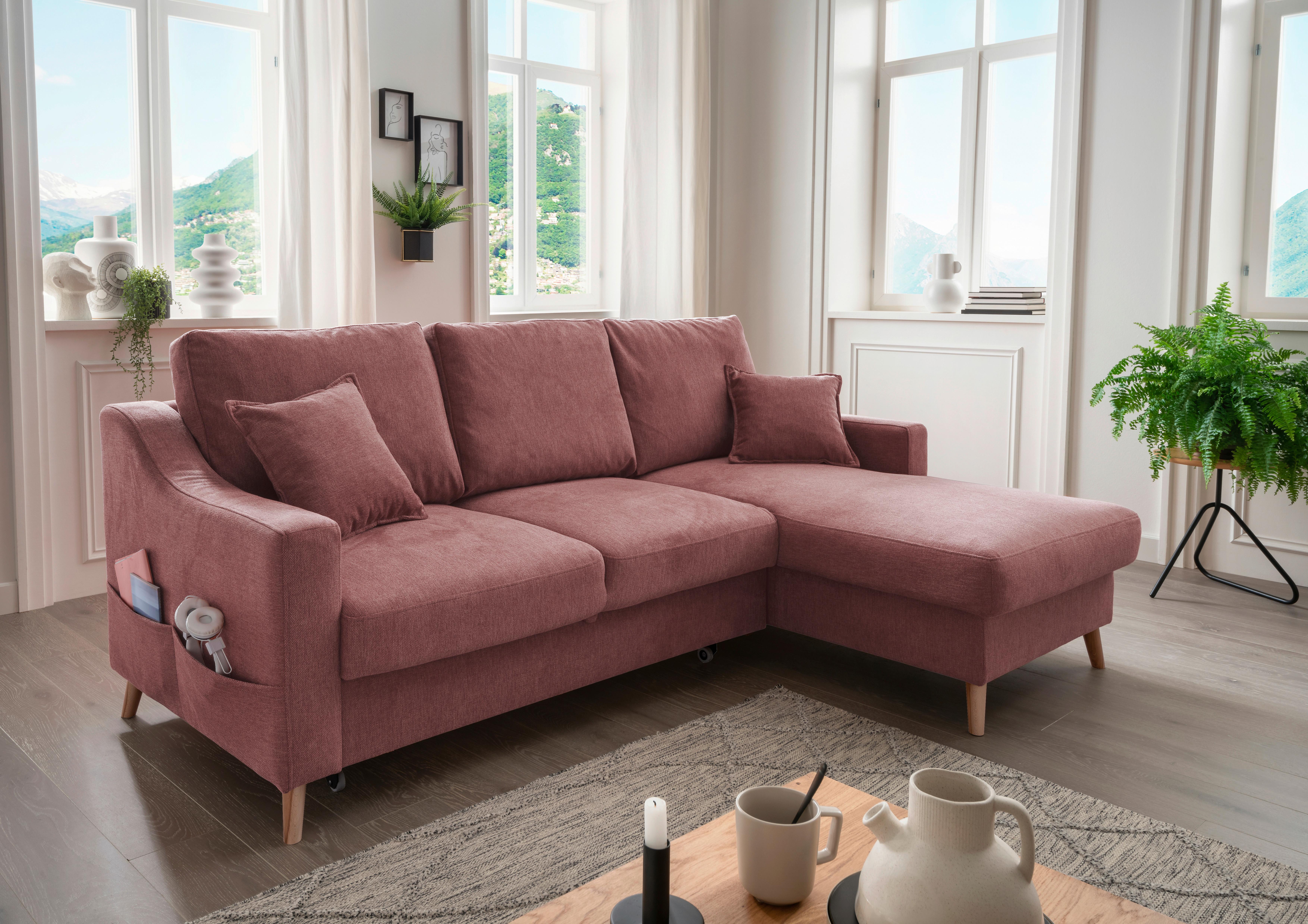 Wohnlandschaft Valentina Rosa Struktur - Rosa/Naturfarben, KONVENTIONELL, Holz/Textil (228/150cm) - P & B