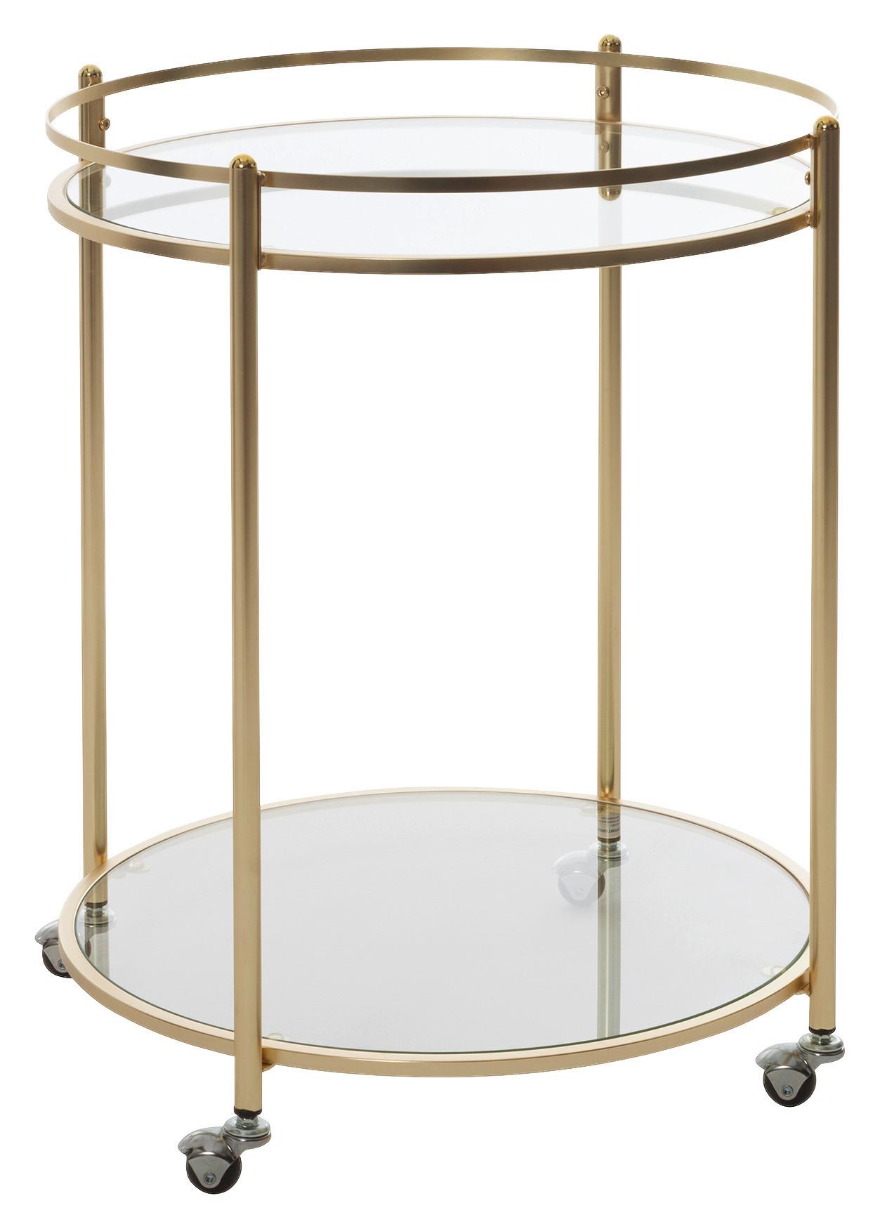 Servierwagen "James" ca. 75x57 cm, transparent - Goldfarben, Design, Glas/Metall (75/57/75cm) - MID.YOU