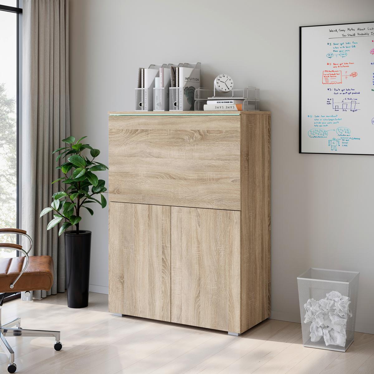 Sekretär VERA 90 Eichefarben - Eichefarben/Grau, Design, Holzwerkstoff/Kunststoff (90/125,1/42cm) - P & B