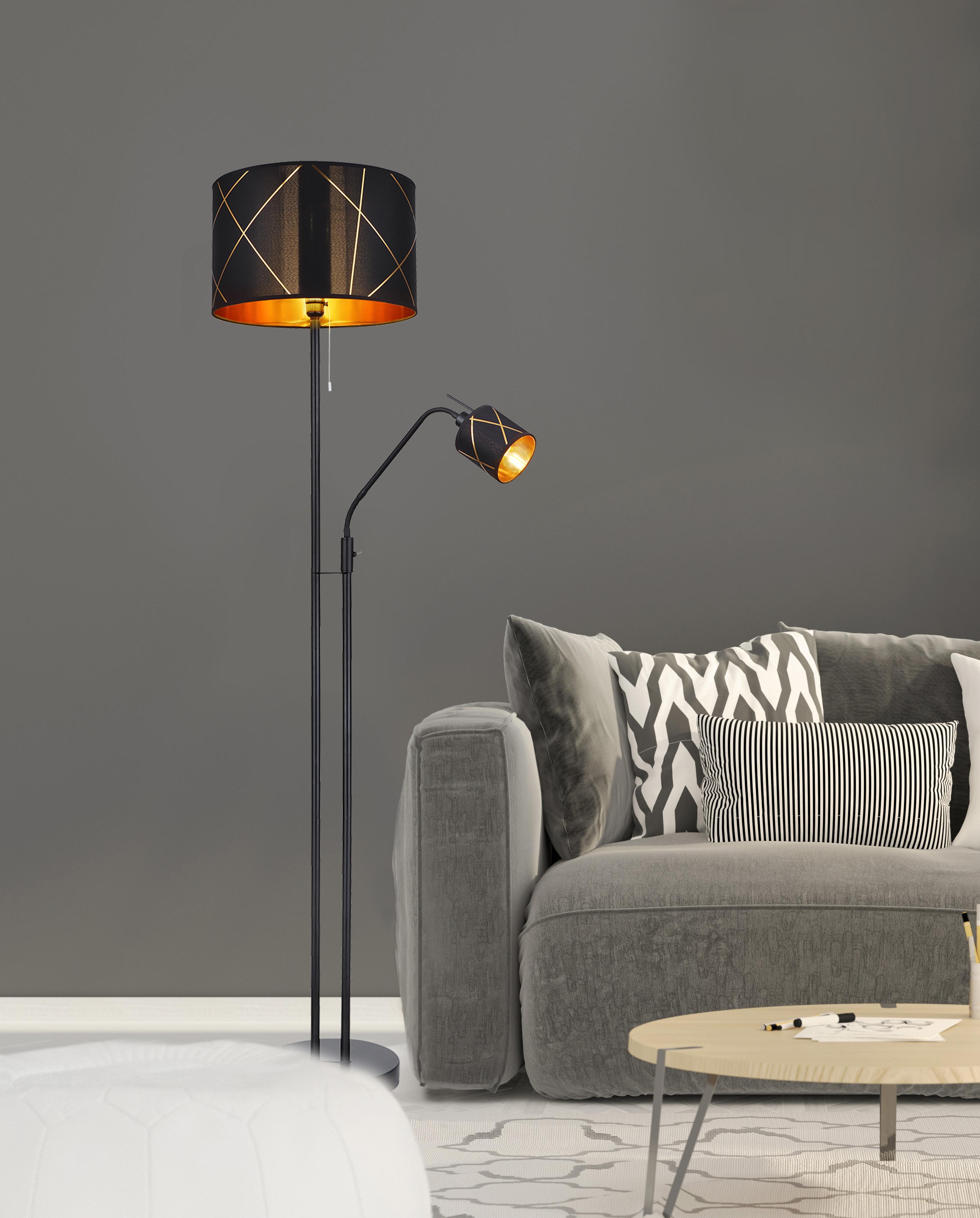 Stehleuchte Bemmo in Schwarz max. 40 Watt - Goldfarben/Schwarz, Design, Kunststoff/Textil (40/175cm) - Globo