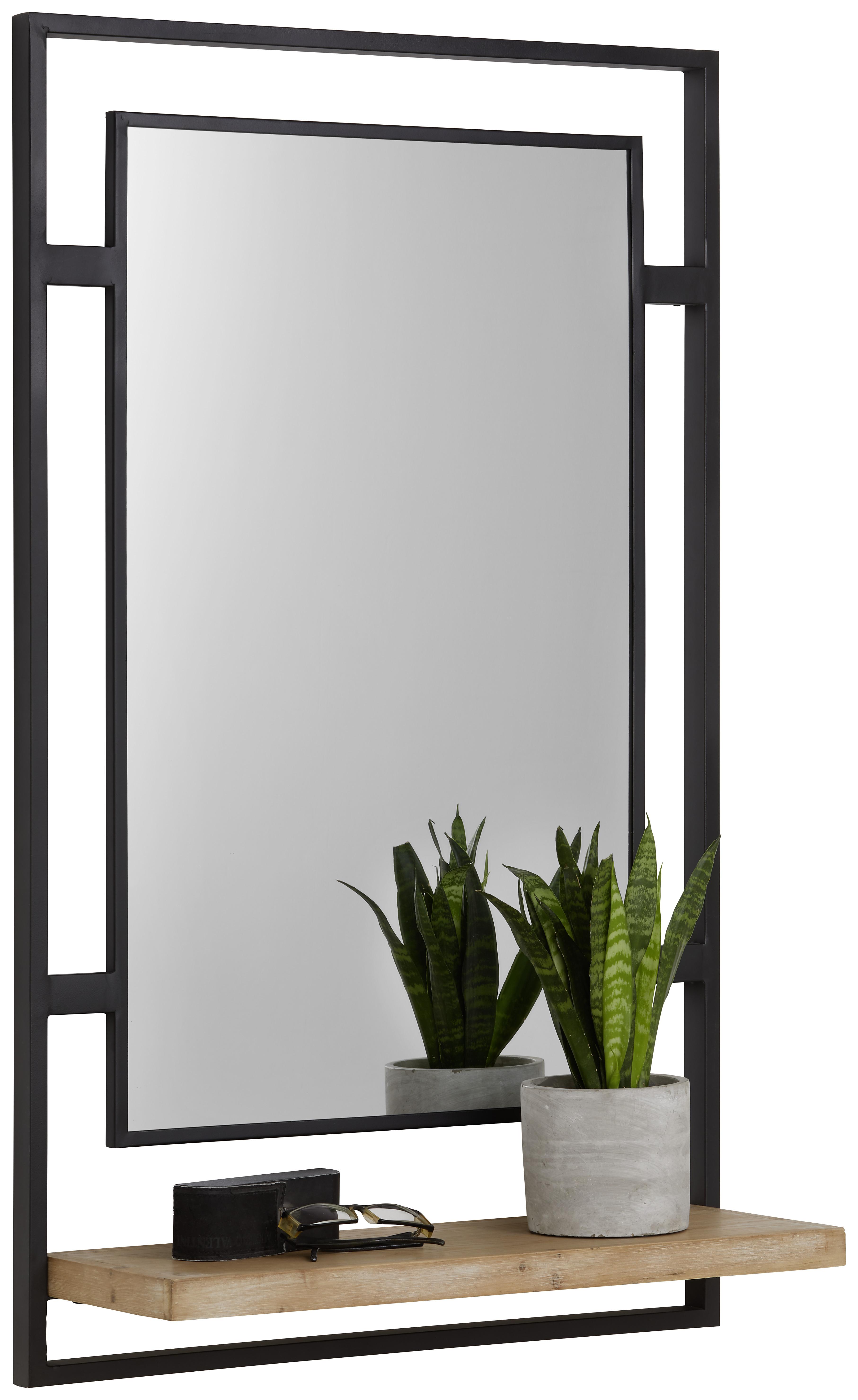Wandspiegel aus Metall in Schwarz - Schwarz/Naturfarben, LIFESTYLE, Glas/Holz (60/100/22cm) - Premium Living