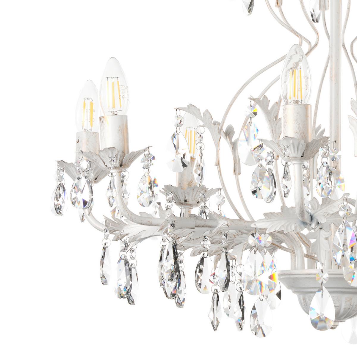Kristall-Hängeleuchte Teresa Weiß max. 6 Watt - Weiß, KONVENTIONELL, Glas/Metall (70/70/105cm)