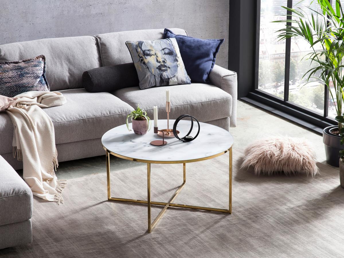 Klubska Miza Marble, Bela, Zlata - zlate barve/bela, Design, kovina/steklo (80/45cm) - Livetastic