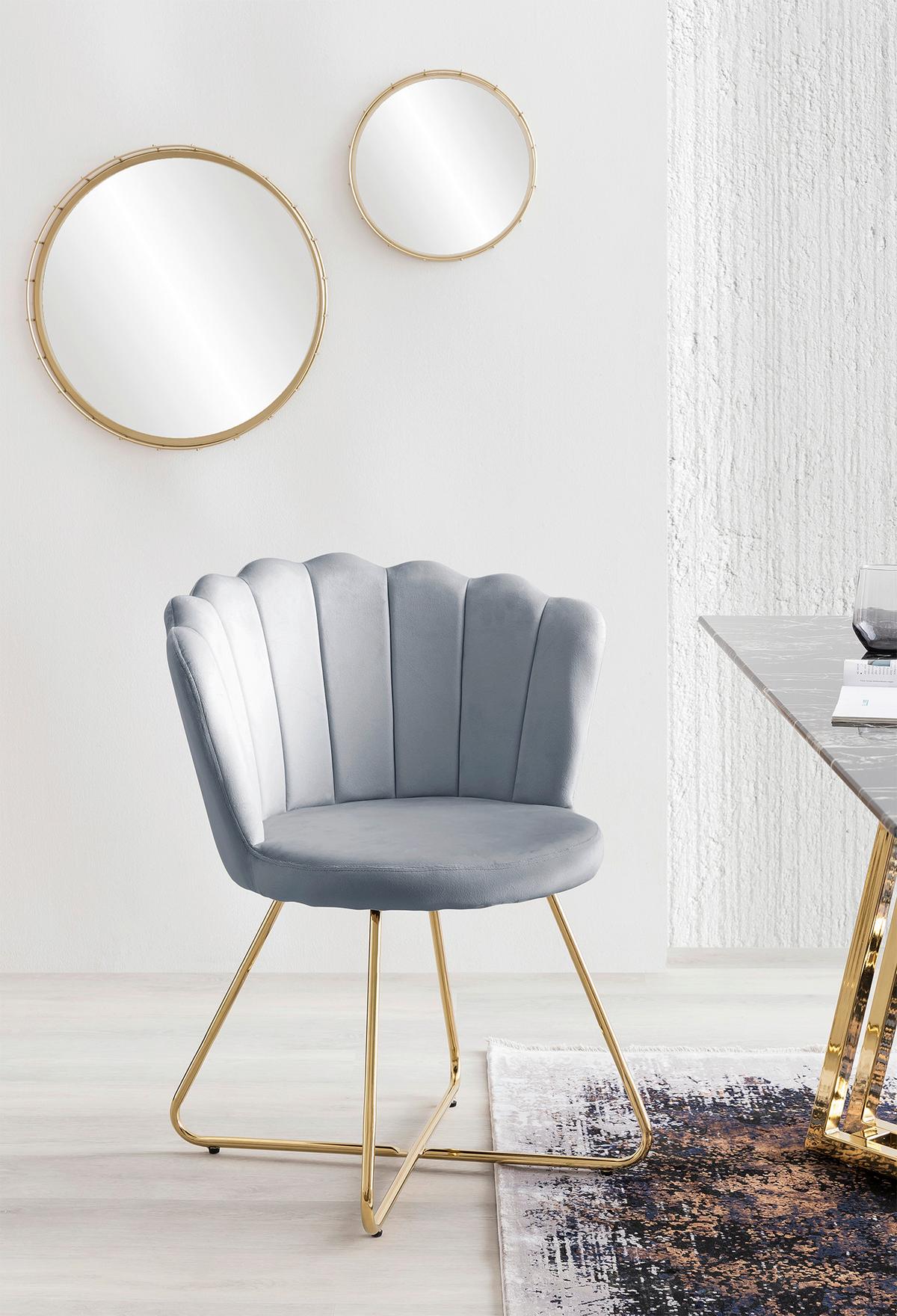 Set Stolov Samt, Svetlo Siva, 2-Delni - zlate barve/svetlo siva, Moderno, kovina/tekstil (69,5/85/66cm) - Livetastic