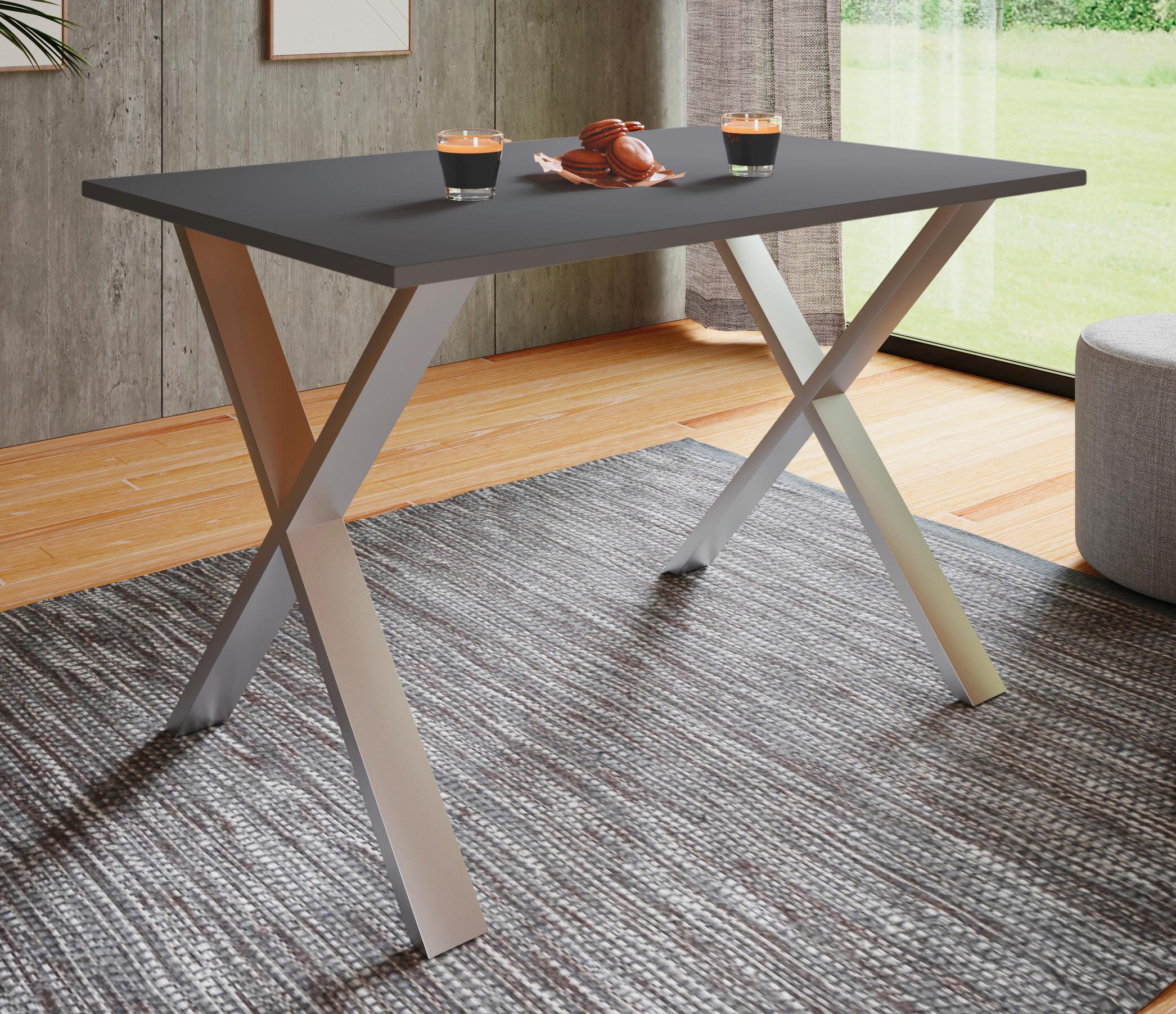 ESSTISCH XONA - Anthrazit/Silberfarben, Basics, Holzwerkstoff/Metall (140/80/76cm) - MID.YOU