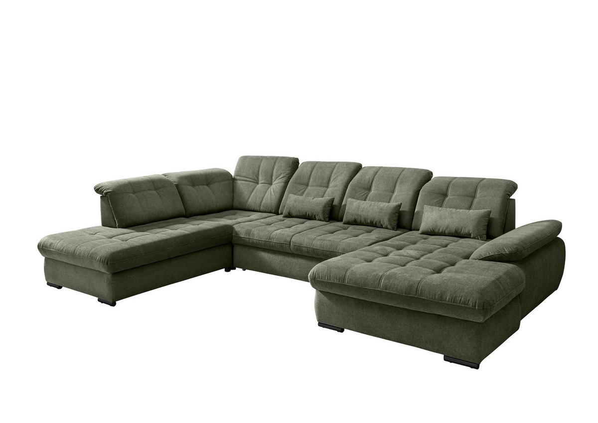 Wohnlandschaft Rigatti Dunkel Grün Chenille m. Bettkasten - Dunkelgrün/Schwarz, MODERN, Textil/Metall (252/387/184cm) - Livetastic