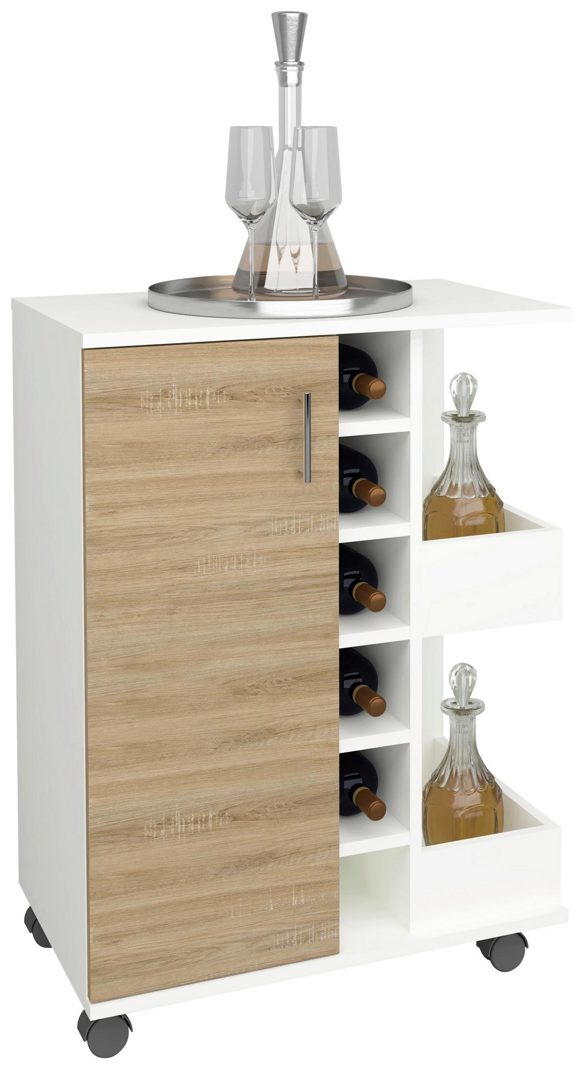SERVIERWAGEN ESILO KW M - Weiss/Silberfarben, Design, Holzwerkstoff/Kunststoff (63/85/40cm) - MID.YOU