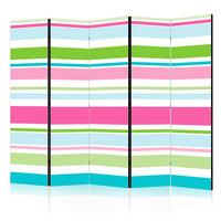 Paravan Bright Stripes I, 5-Delni, Dvostranski - turkizna/bela, Basics, tekstil/les (225/172/3cm) - artgeist