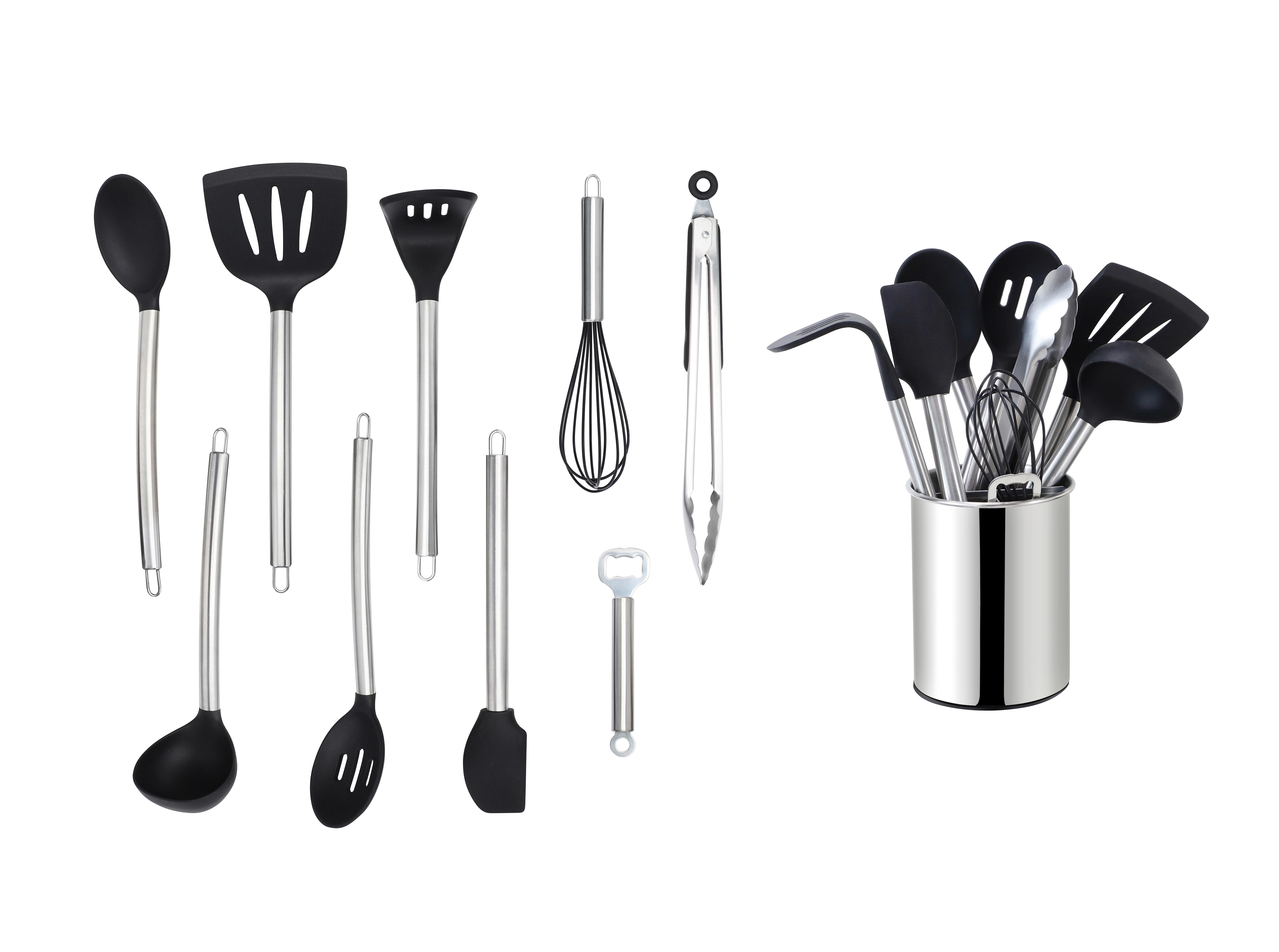 Set ustensile bucătărie 10/1 - argintiu/negru, Basics, plastic - Echtwerk