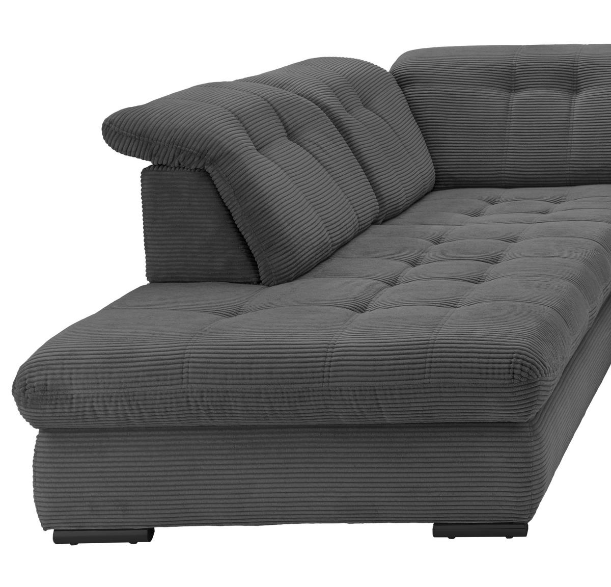 Wohnlandschaft Rigatti Grau Cord mit Bettkasten - Schwarz/Grau, MODERN, Textil/Metall (252/387/184cm) - Livetastic