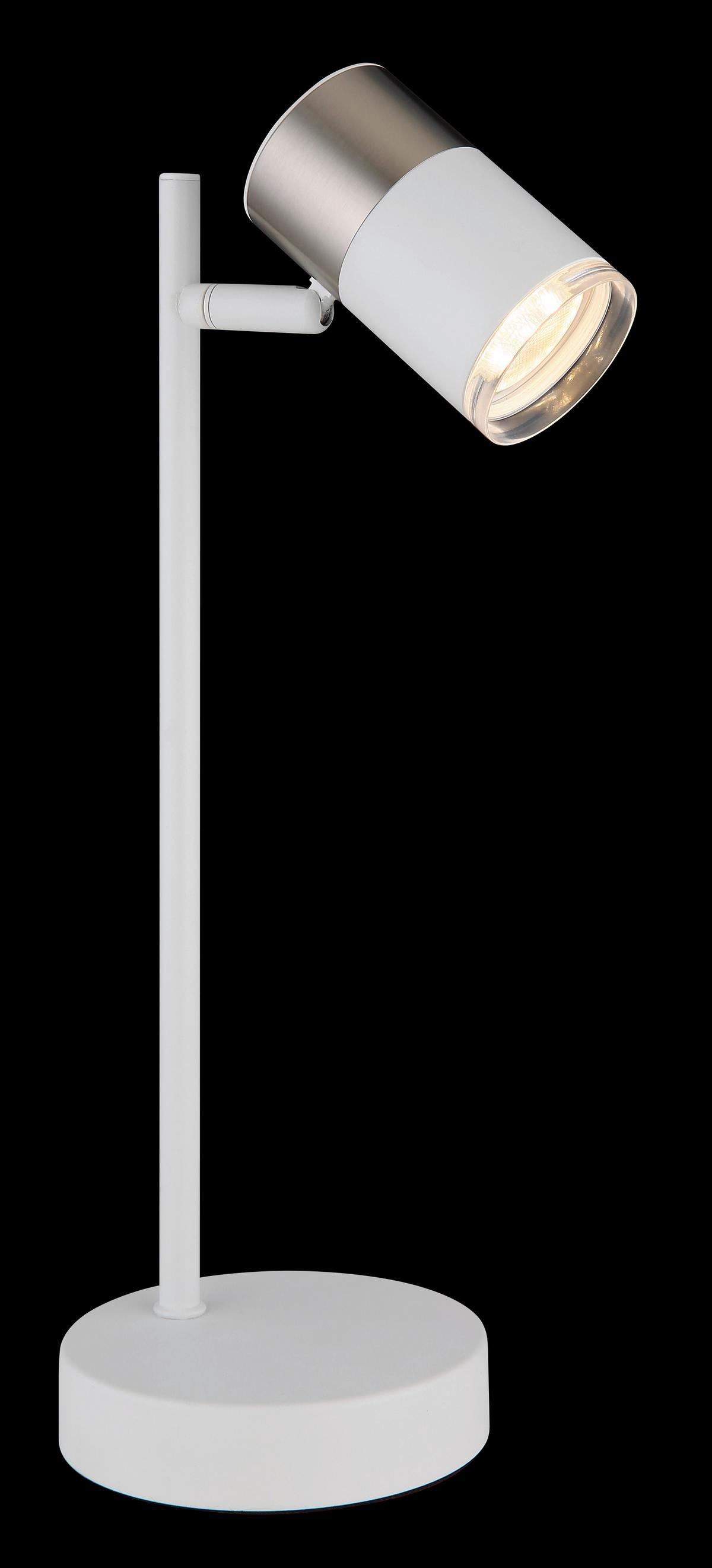 Tischleuchte Brisbon Weiß/Nickelfarben max. 5 Watt - Transparent/Weiß, Design, Kunststoff/Metall (13,2/12/35cm) - Globo