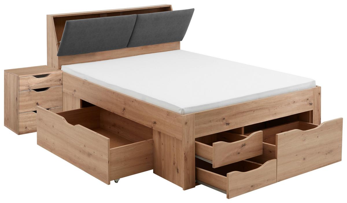 Krevet S Prostor. Za Odlaganje Maxi - siva/hrast Artisan, Konvencionalno, drvni materijal (140/200cm) - Modern Living