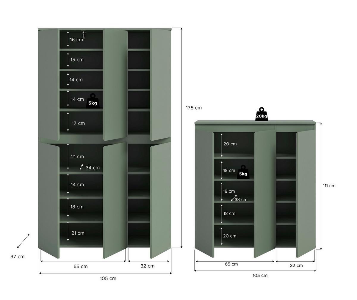 Garderobenschrank Scarpa Graugrün - Schwarz/Graugrün, Design, Holzwerkstoff/Kunststoff (235/175/37cm) - Livetastic