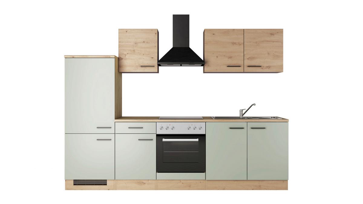 Küchenblock Cara m. Geräten Schilfgrün - Schilfgrün/Schwarz, Trend, Holzwerkstoff/Metall (270cm) - FlexWell