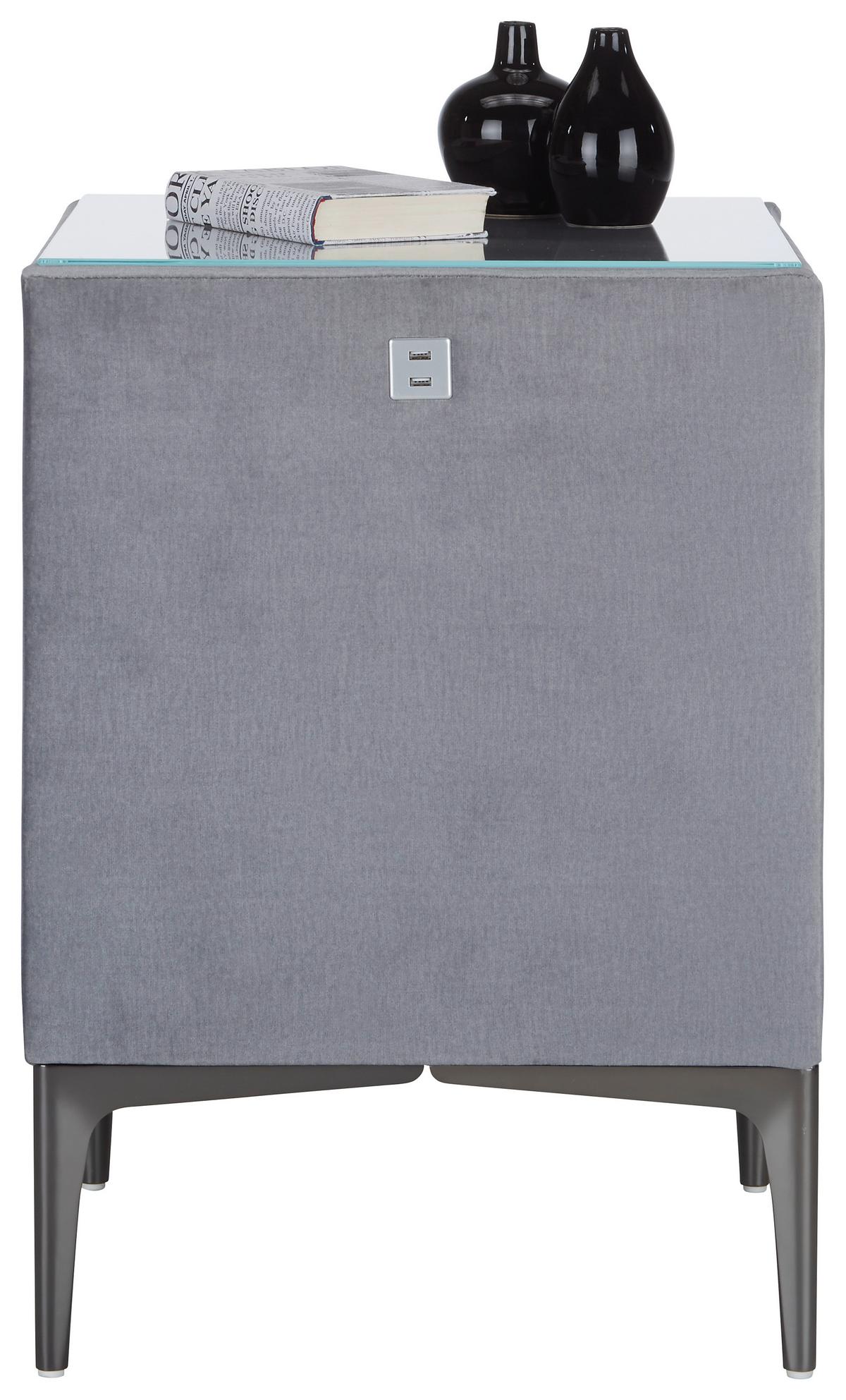 Noptieră LUXOR incl. port USB - gri, Konventionell, textil/material pe bază de lemn (46/64/46cm) - Premium Living