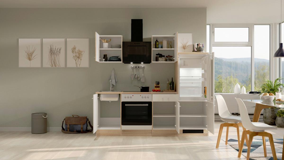 Kuhinjski Blok Samoa, Bela, Hrast - bela/barve aluminija, Moderno, umetna masa/leseni material (220cm) - FlexWell