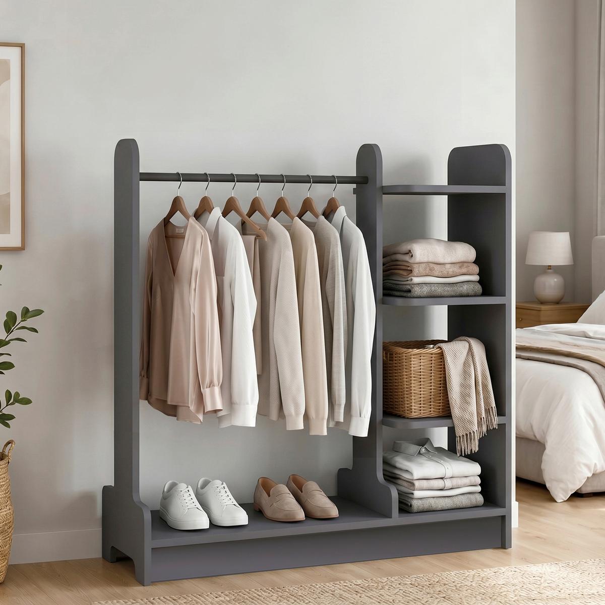 Garderobe Lempu L Anthrazit - Anthrazit, MODERN, Holzwerkstoff/Metall (106/110/35cm) - Livetastic