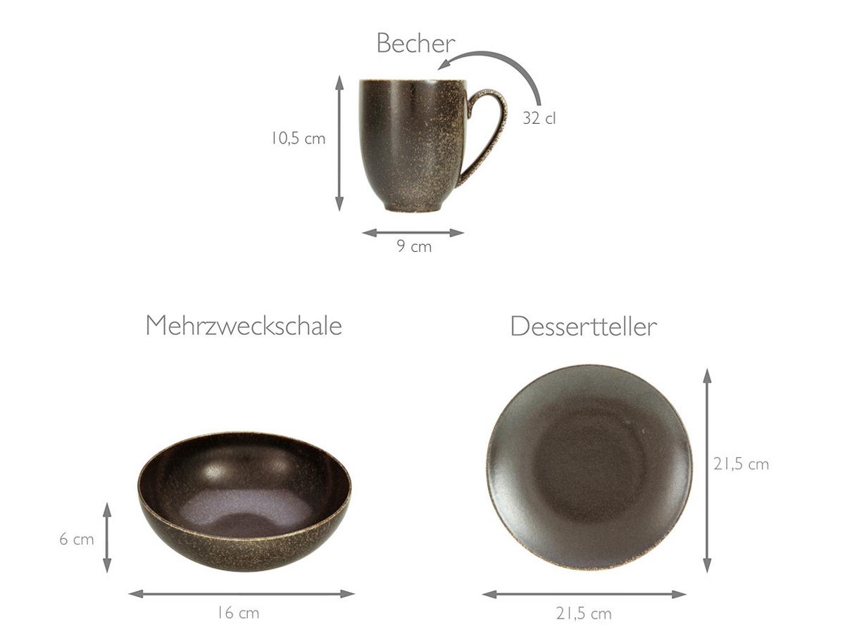 Kombiservice Schwarz/Goldfarben, 20-teilig - Goldfarben/Schwarz, Design, Keramik (33/34/34cm) - Creatable