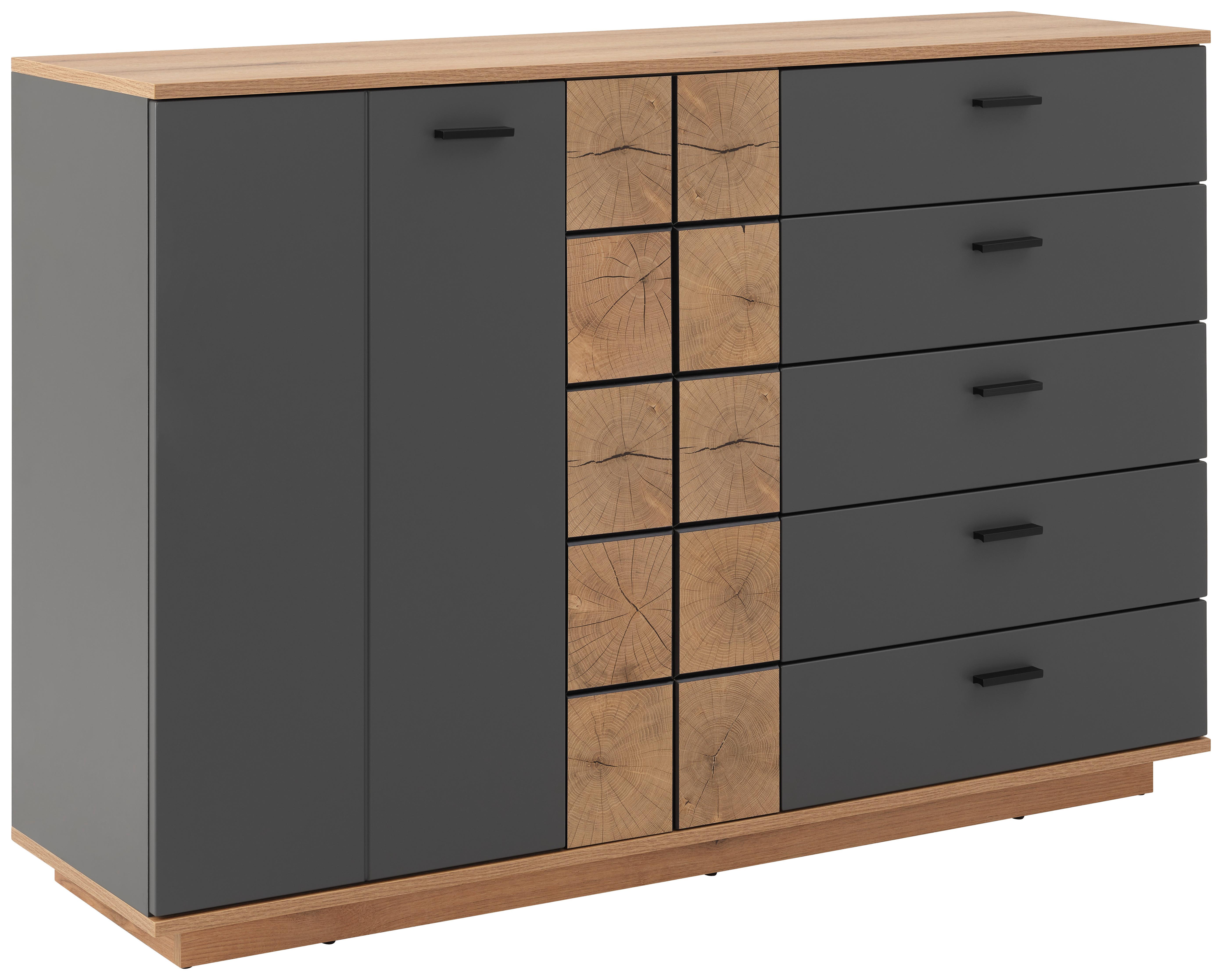 Komoda Oreta Antracit - črna/barve hrasta, Moderno, umetna masa/leseni material (136,1/95/40cm)
