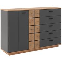 Komoda Oreta Antracit - črna/barve hrasta, Moderno, umetna masa/leseni material (136,1/95/40cm)
