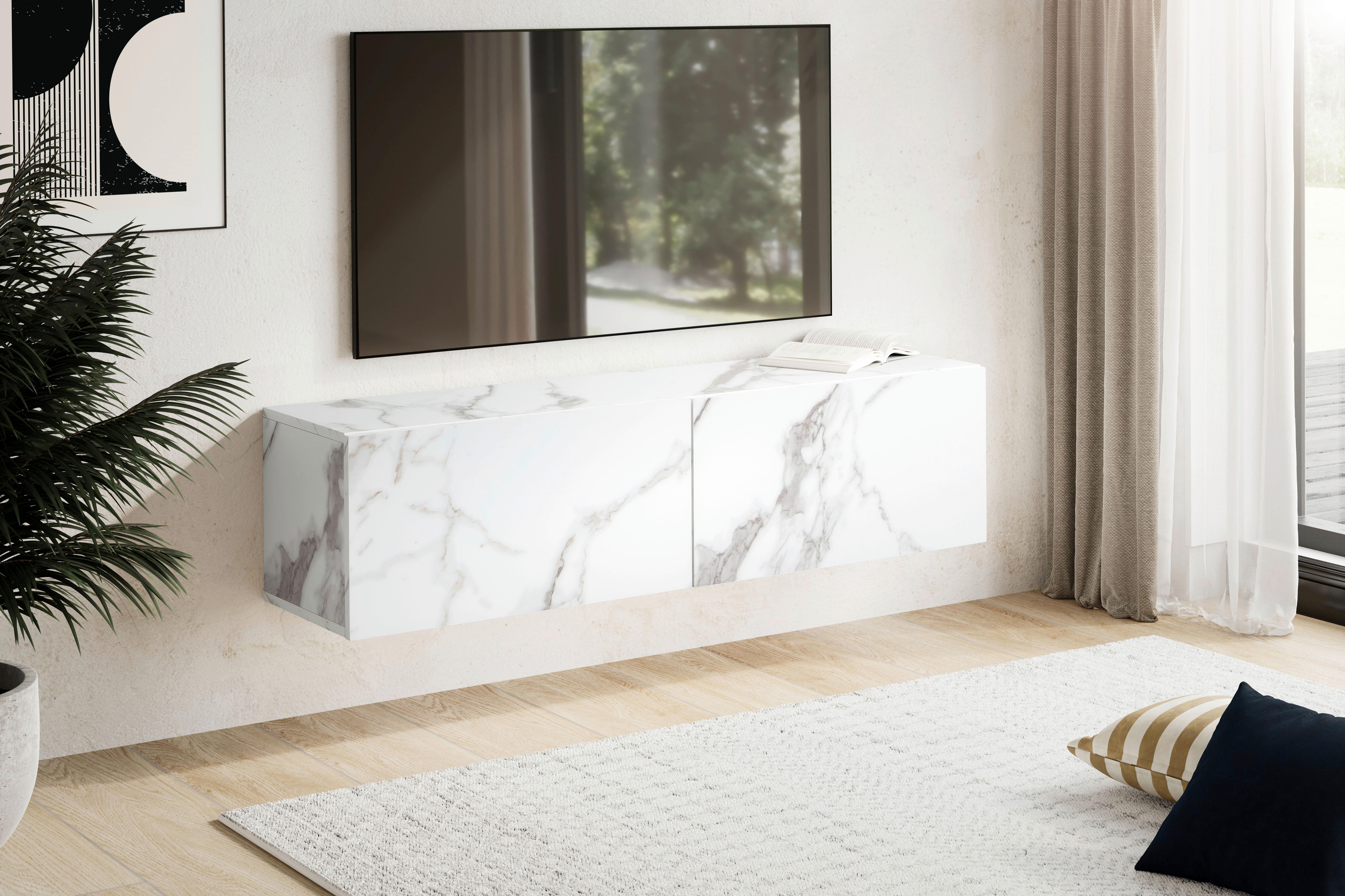Nizka Omarica Marble, Videz Marmorja - bela, Design, leseni material (120/30/30cm) - MID.YOU