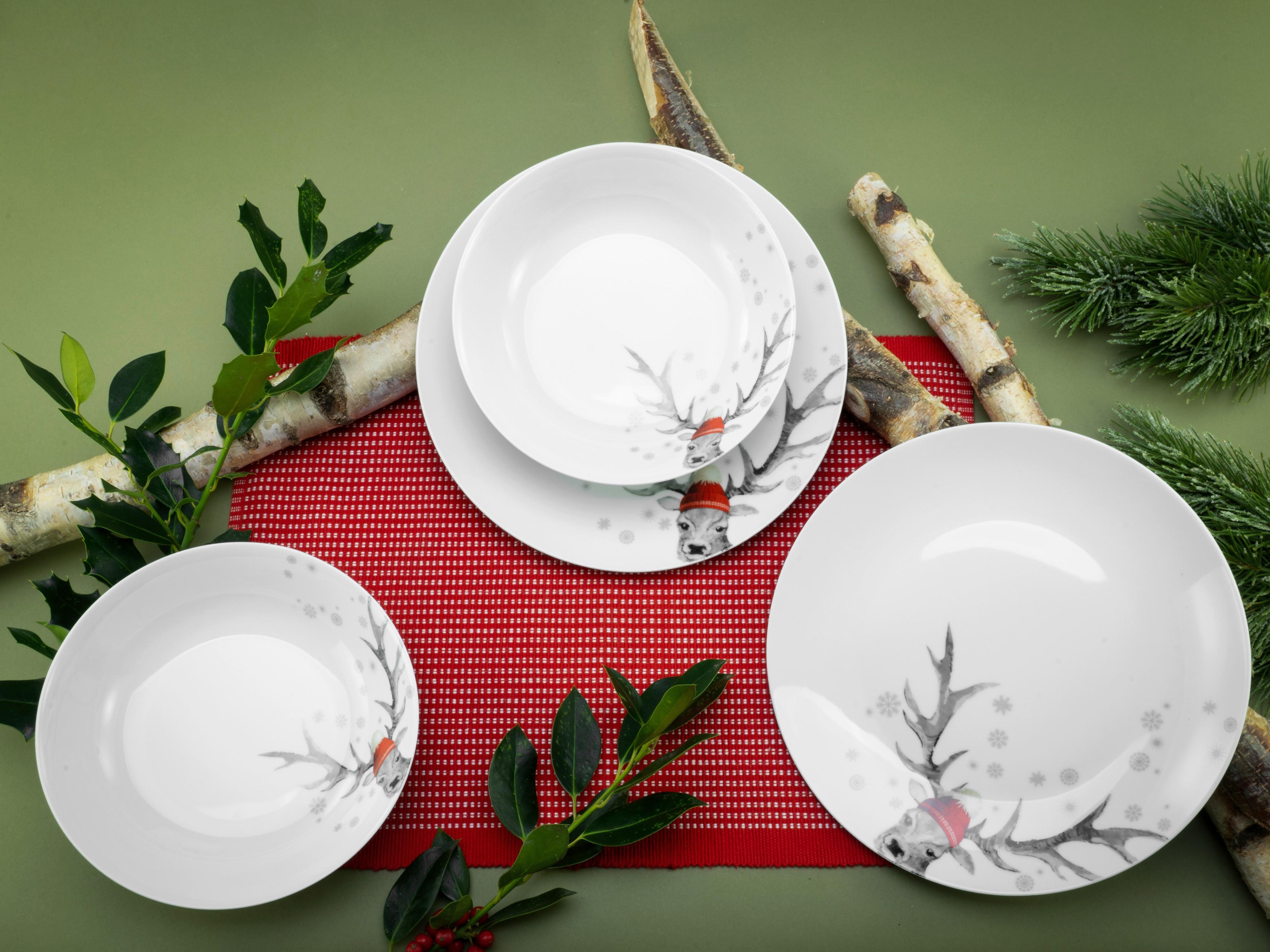 Kombinirani Servis Christmas Reindeer, 12-Delni - večbarvno, Basics, keramika