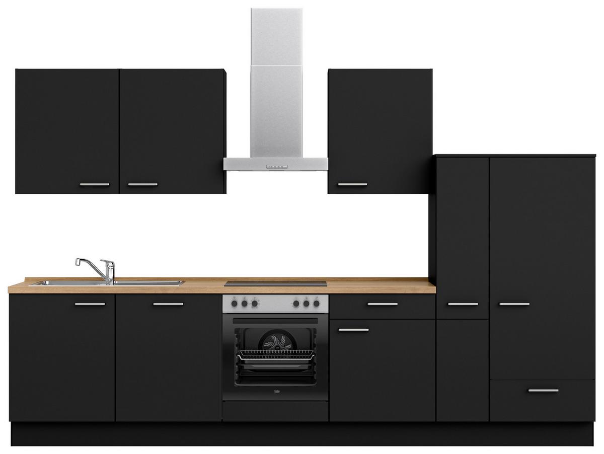 Küchenblock Touch Low m. Geräten Schwarz - Eichefarben/Schwarz, MODERN, Holzwerkstoff/Metall (330cm) - Nobilia
