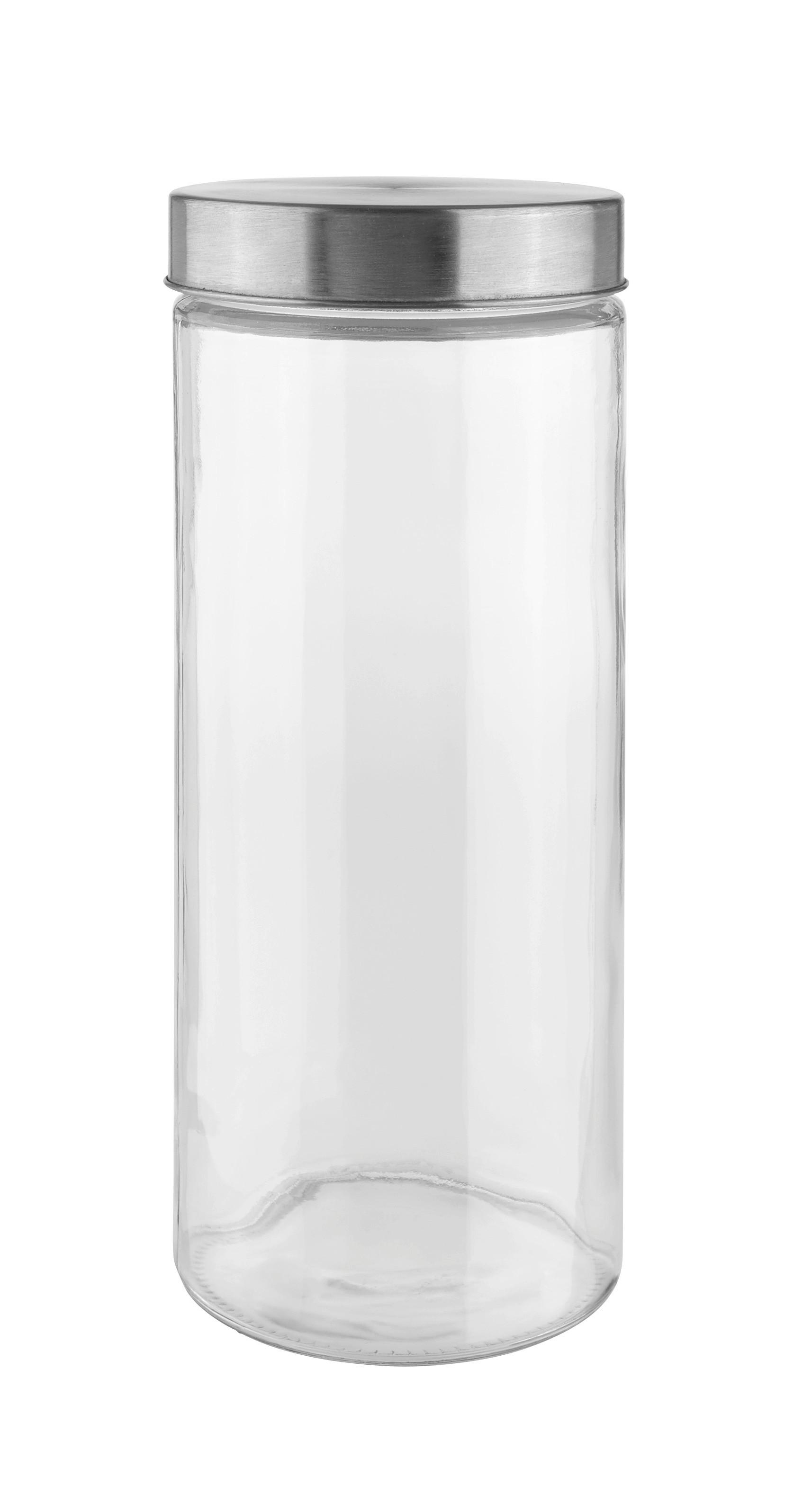 Vorratsdose Magnus aus Glas ca. 1,75l - Klar/Edelstahlfarben, MODERN, Glas/Metall (11,5/27,5cm) - Modern Living