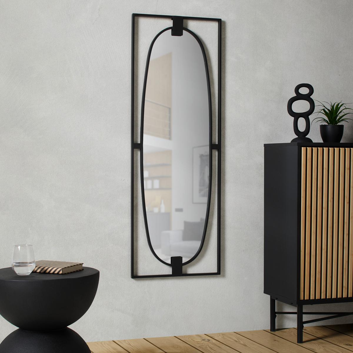 Fali Tükör Aike - fekete, Modern, faalapú anyag/Üveg (43/120/2cm) - Premium Living