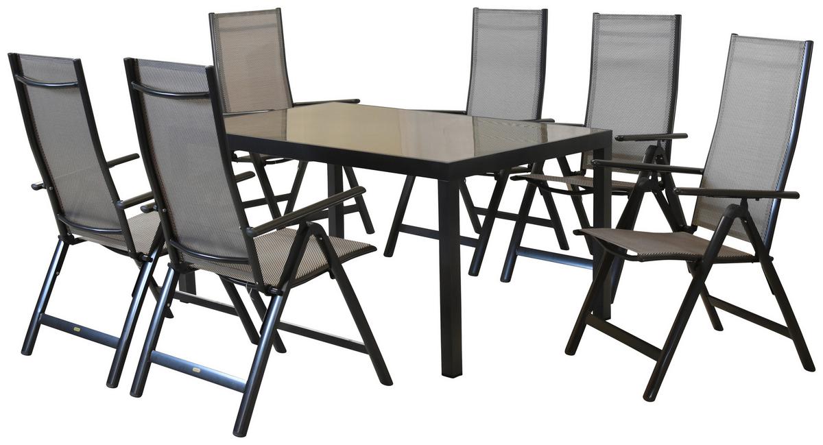 Vrtni Set Carrara, 7-Delni, Aluminij - barve grafita/rjava, Moderno, kovina/tekstil - Gardenson