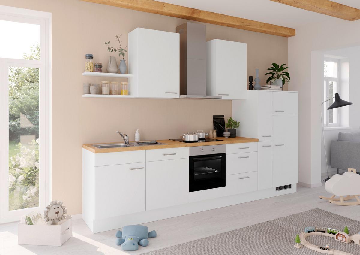 Küchenblock IKZ mit Geräten ca. 330 cm Weiß - Edelstahlfarben/Eichefarben, Design, Holzwerkstoff/Metall (330cm) - Impuls