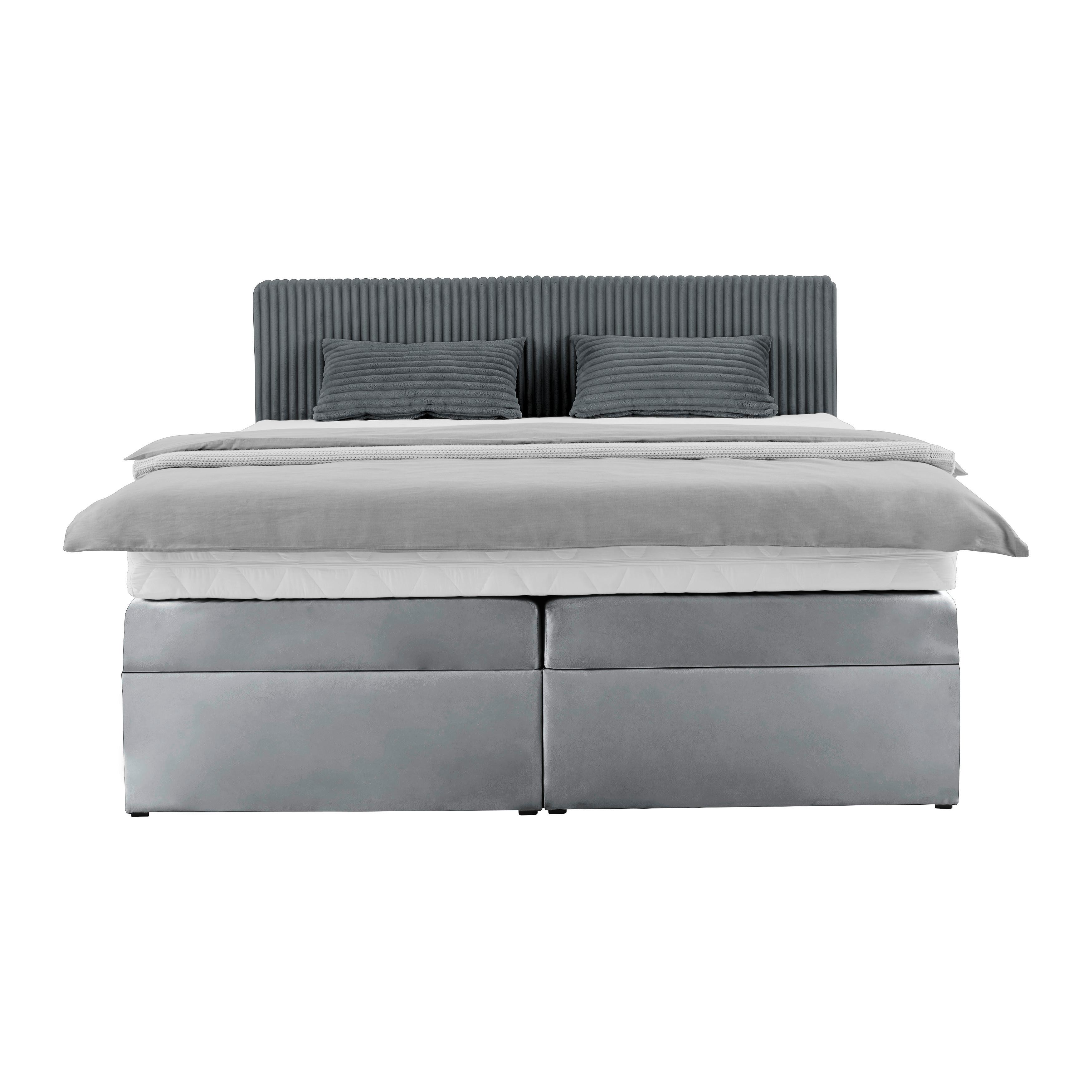 Boxspringbett Rossa in Dunkelgrau ca. 160x200cm - Dunkelgrau/Schwarz, KONVENTIONELL, Holzwerkstoff/Kunststoff (160/200cm) - Mömax