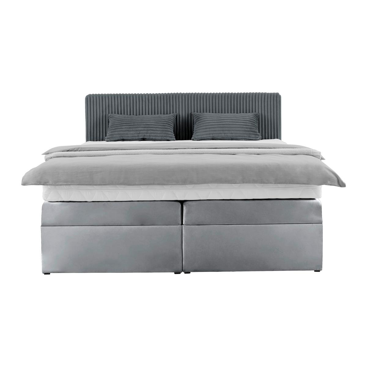 Boxspringbett Rossa in Dunkelgrau ca. 180x200cm - Dunkelgrau/Schwarz, KONVENTIONELL, Holzwerkstoff/Kunststoff (180/200cm) - Mömax