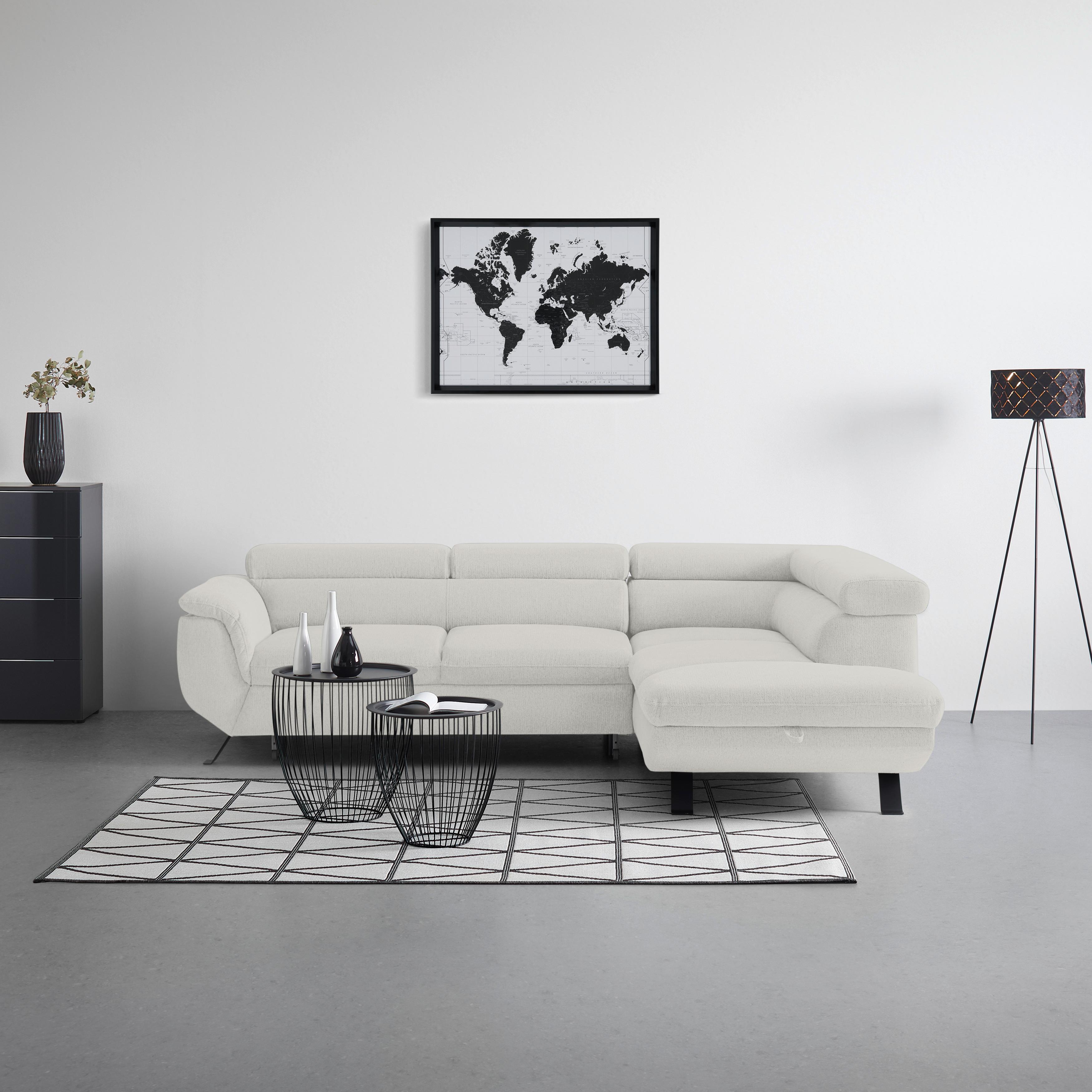 Ecksofa Raven Grauweiß - Grauweiß/Schwarz, MODERN, Textil/Metall (257cm) - Mömax