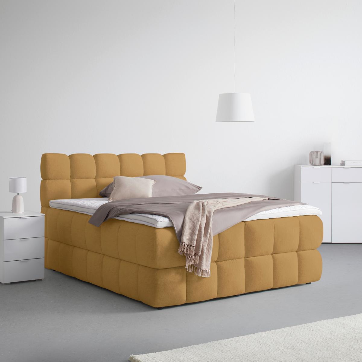 Boxspring Krevet Bubble Box - boje senfa/crna, Konvencionalno, drvo/metal (180/200cm) - Premium Living