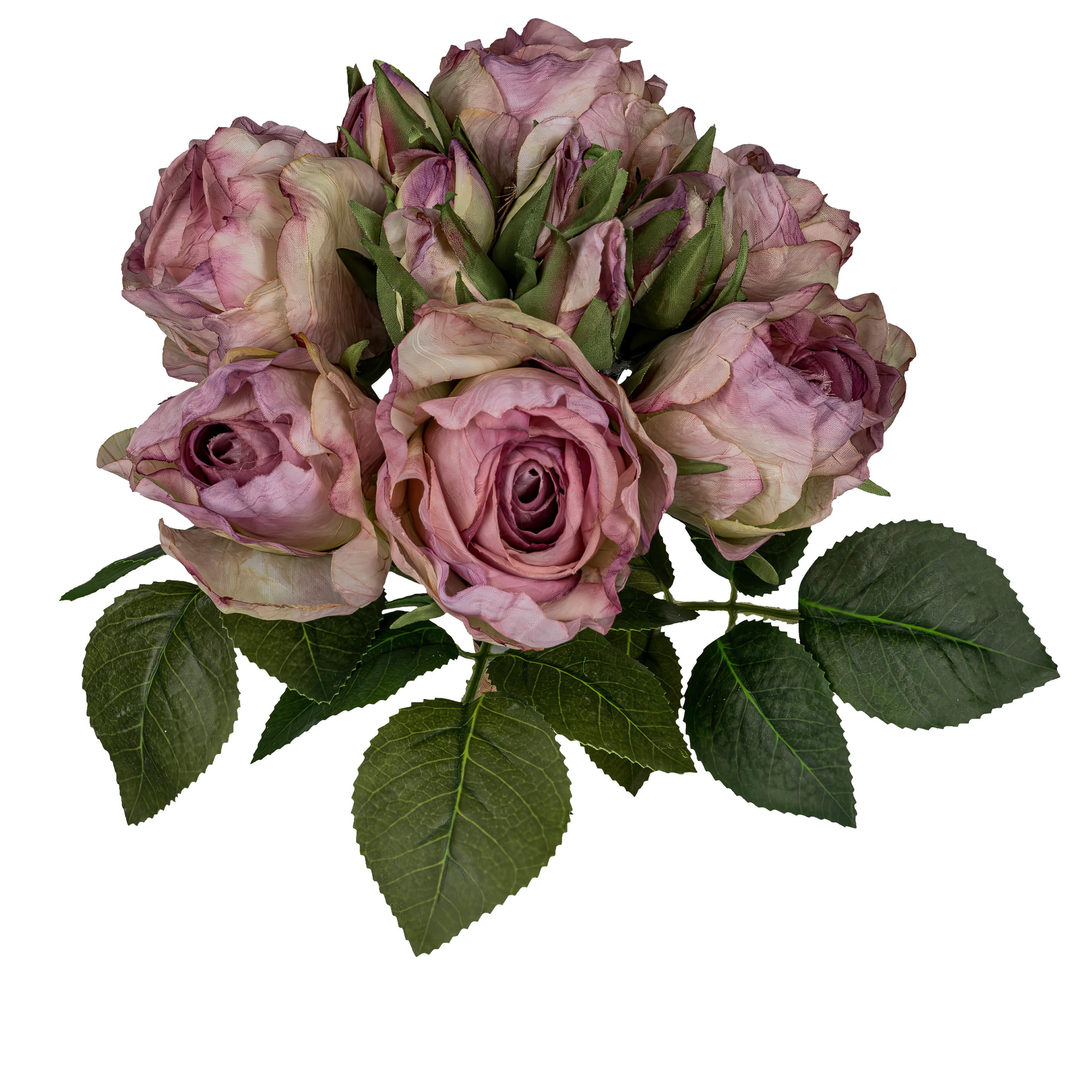 Kunstpflanze Rosenstrauss I Lila/Grün - Lila/Grün, Romantik / Landhaus, Kunststoff (30cm) - Mömax