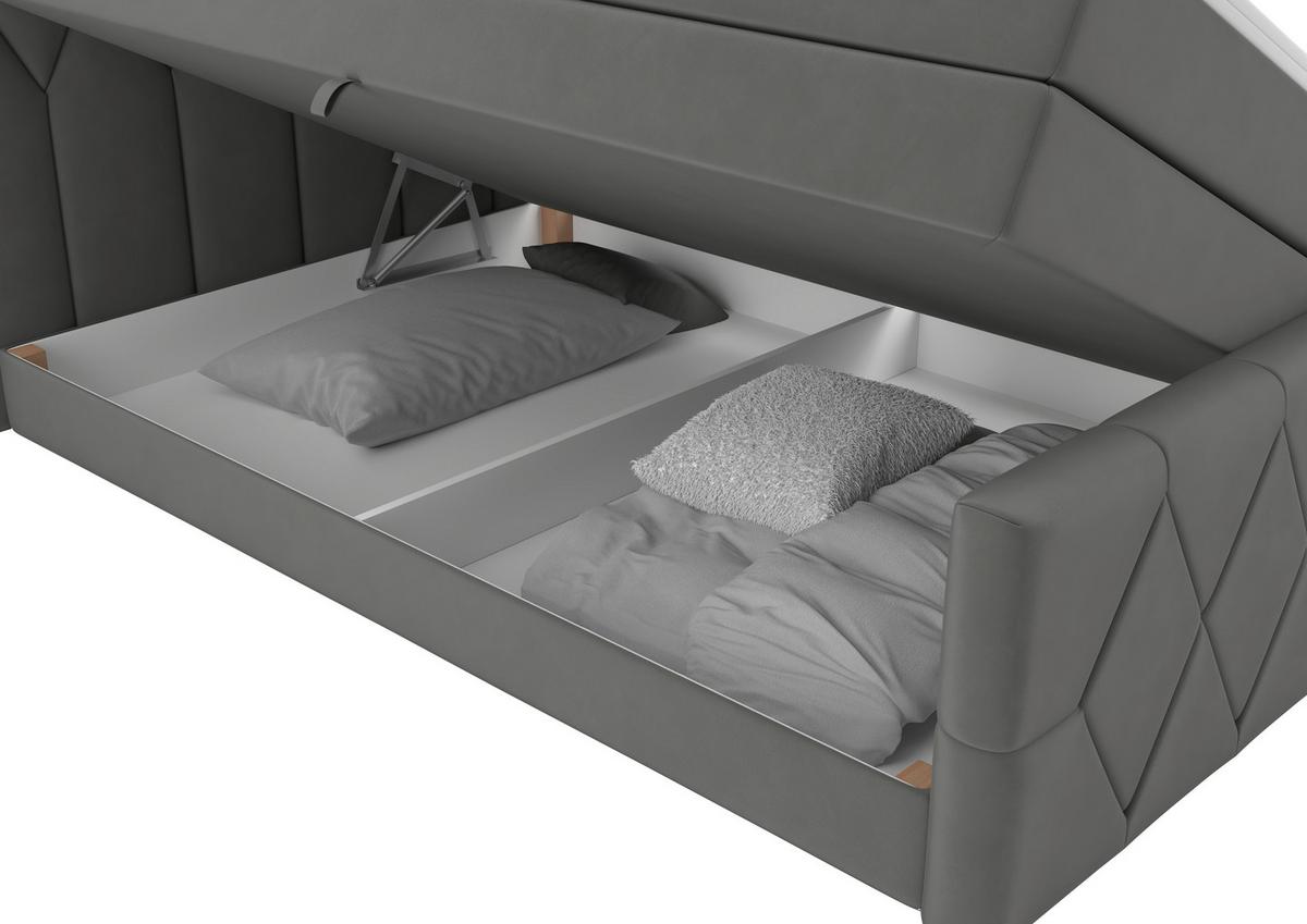 Boxspringbett Josie B Graphitfarben ca. 140x200cm - Graphitfarben/Schwarz, KONVENTIONELL, Holz/Holzwerkstoff (140/200cm) - Mömax