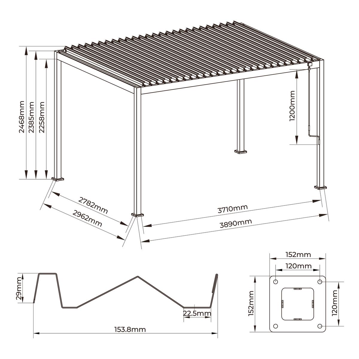 Pergola Origin Anthrazit - Anthrazit, Basics, Metall (371/265/296cm) - Gardenson