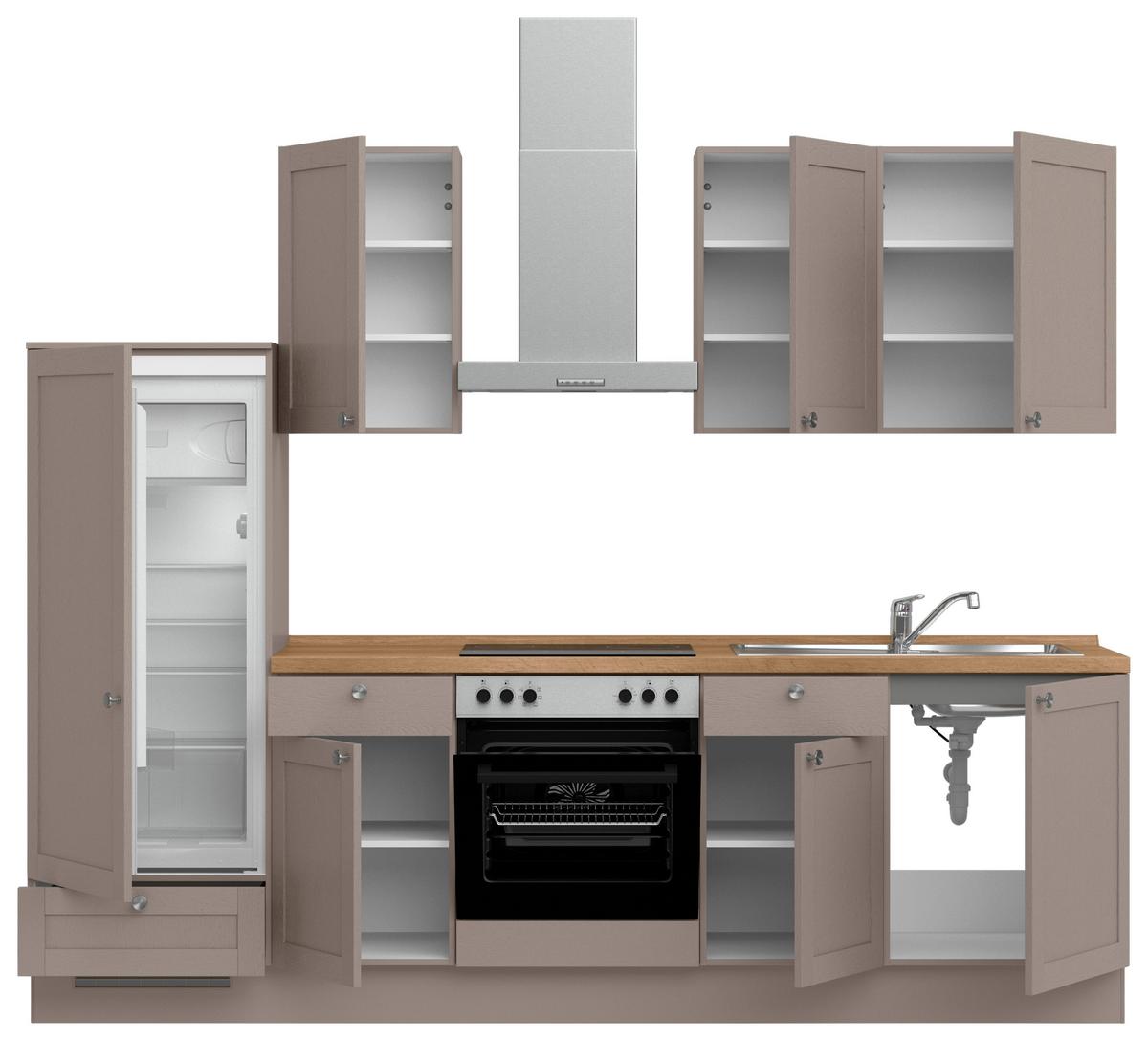Küchenleerblock Frame Low o. Geräte Beigebraun - Edelstahlfarben/Eichefarben, MODERN, Holzwerkstoff/Metall (270cm) - Nobilia