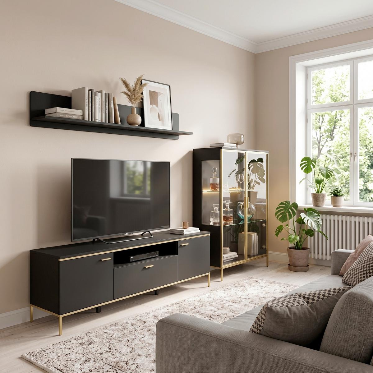 Etajeră De Perete Norica - negru, Trend, material pe bază de lemn (140/24/21,6cm) - Modern Living