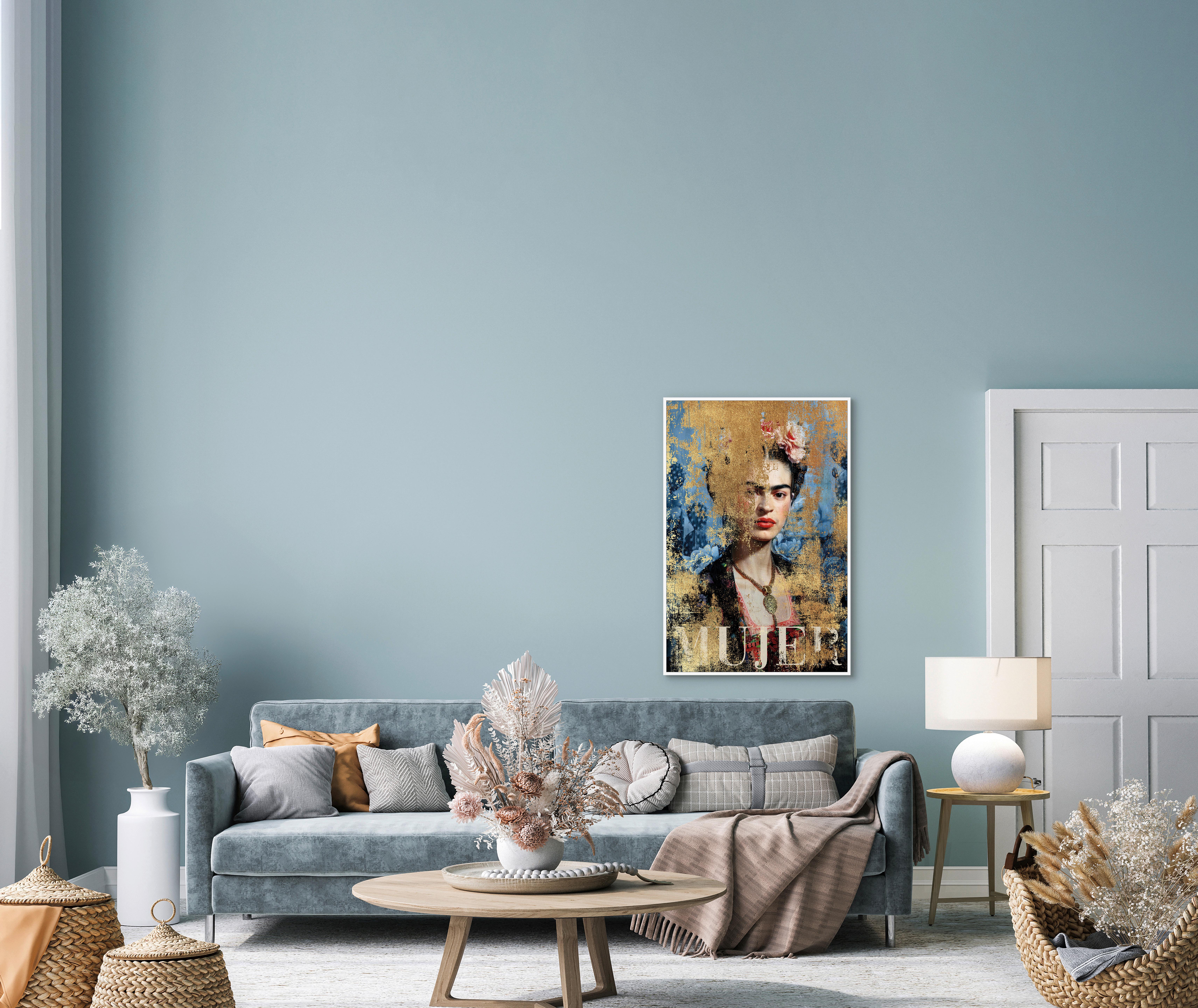 Keilrahmenbild Denise Small Blau/Goldfarben - Blau/Goldfarben, MODERN, Holzwerkstoff/Kunststoff (60/90cm) - Premium Living