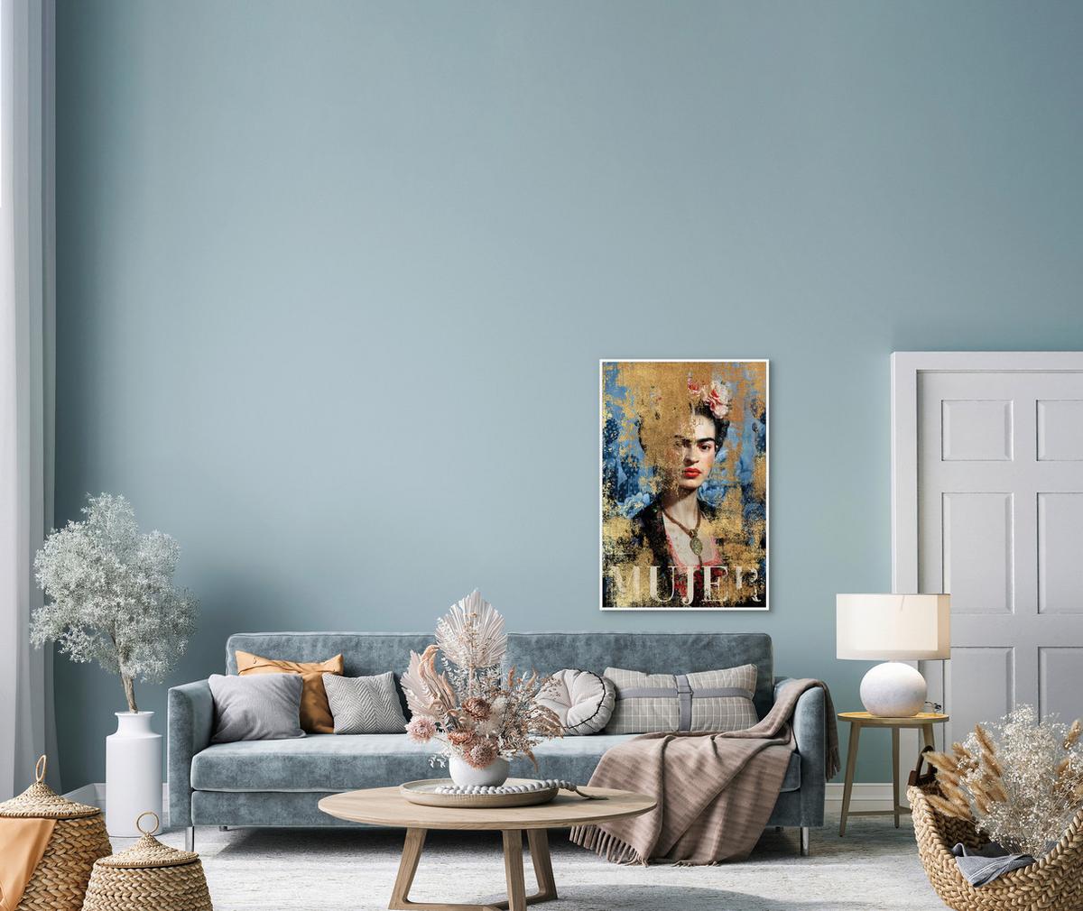 Keilrahmenbild Denise Small Blau/Goldfarben - Blau/Goldfarben, MODERN, Holzwerkstoff/Kunststoff (60/90cm) - Premium Living