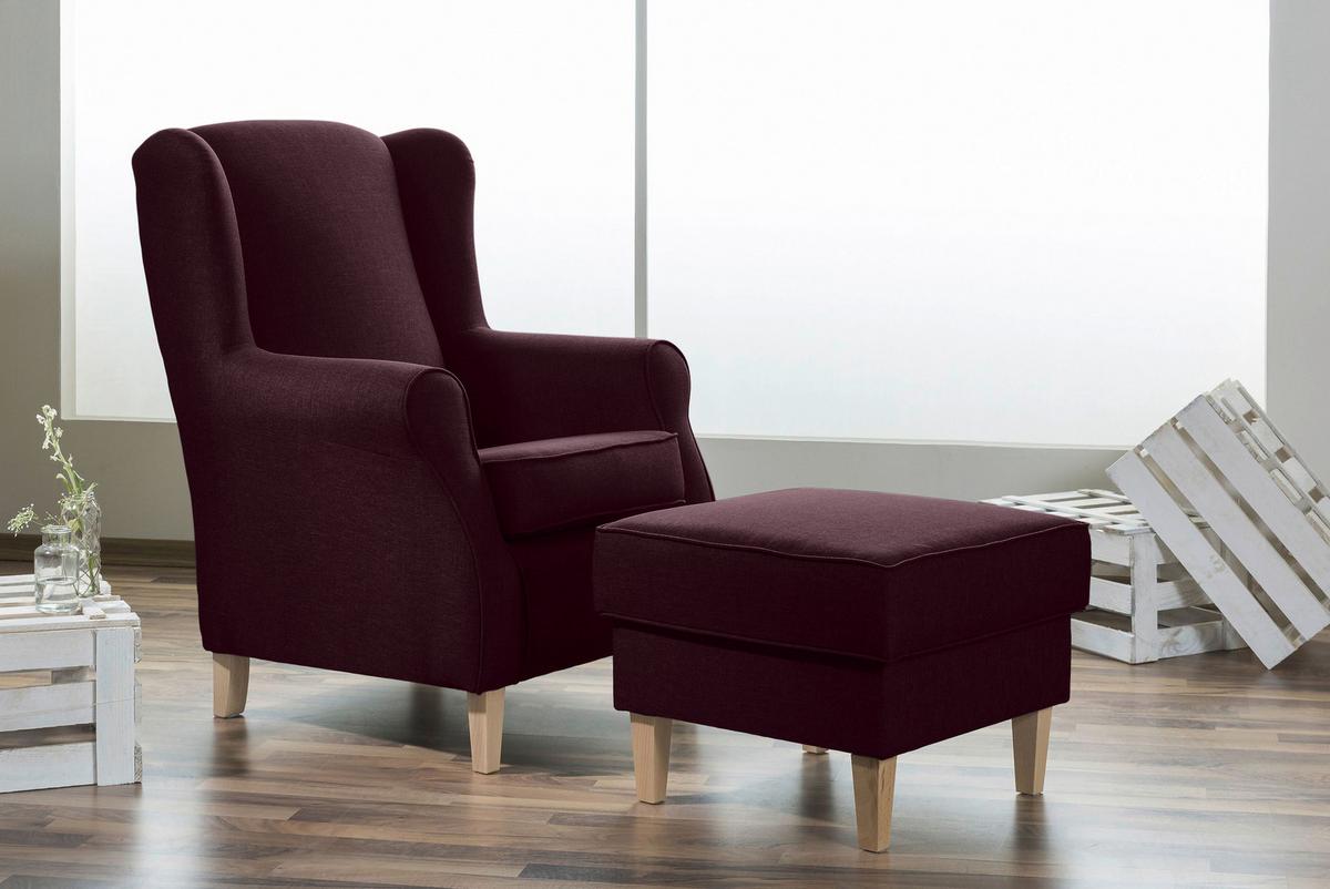 Ohrensessel Lorris Dunkelrot Flachgewebe - Buchefarben/Dunkelrot, Design, Holz/Textil (77/103/86cm) - Max Winzer