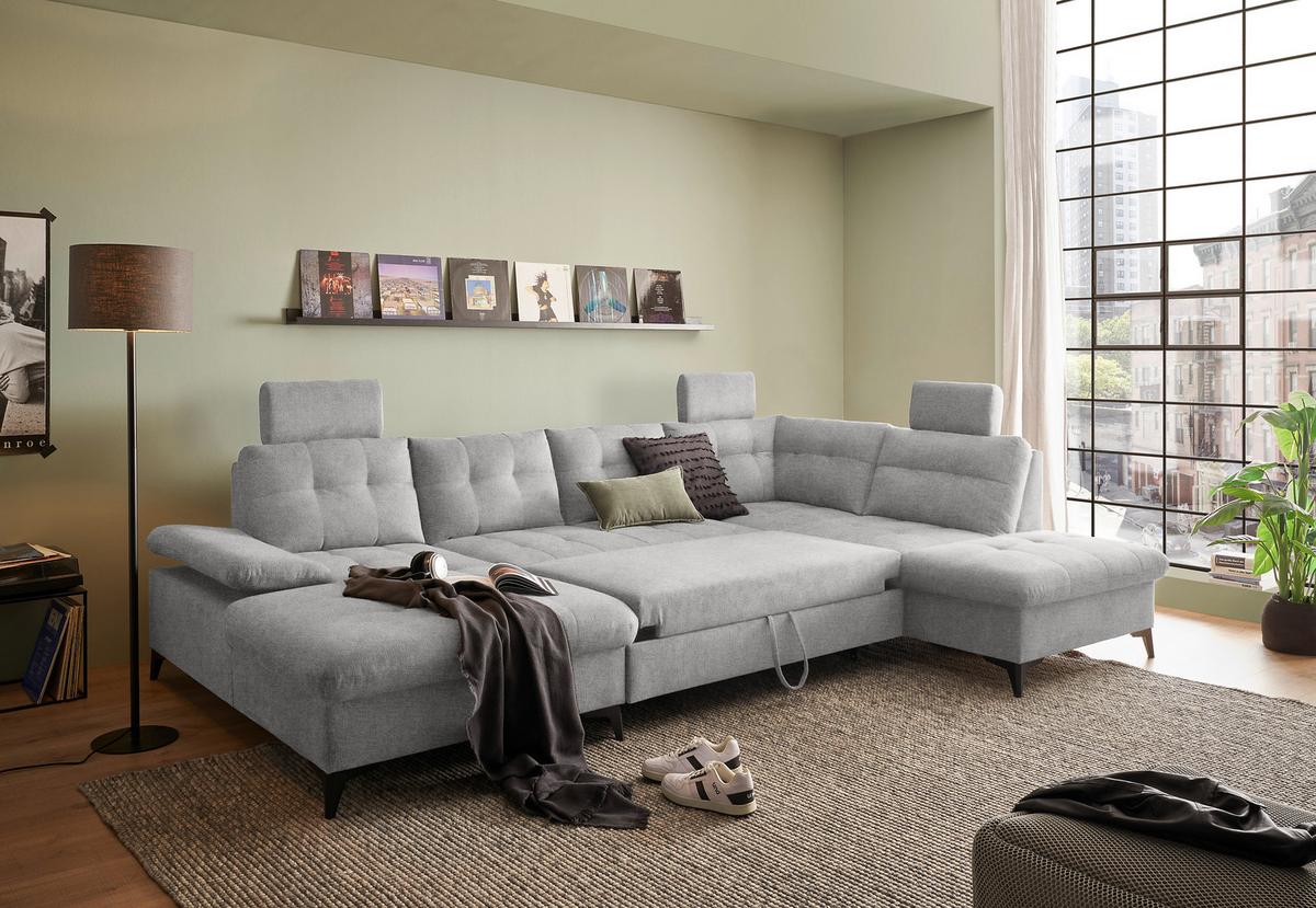 Wohnlandschaft Durban U ca. 170x324x218 cm Grau - Schwarz/Grau, KONVENTIONELL, Kunststoff/Textil (170/324/218cm) - MID.YOU