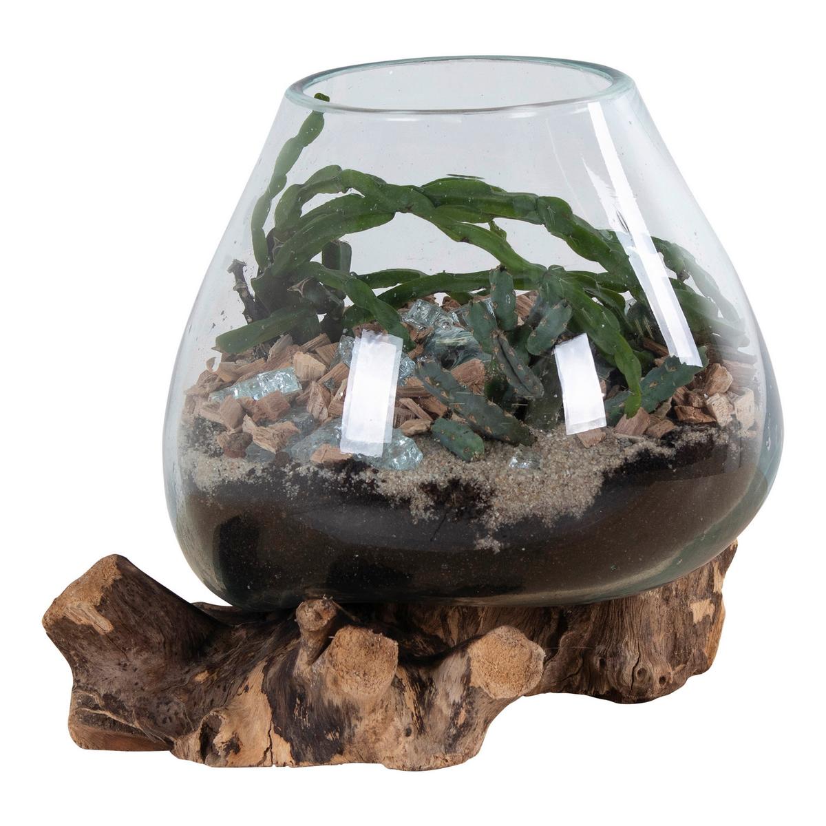 Vase San Marino Waterdrop Transparent/Teakfarben - Transparent/Teakfarben, Design, Glas/Holz (18/20/15cm)